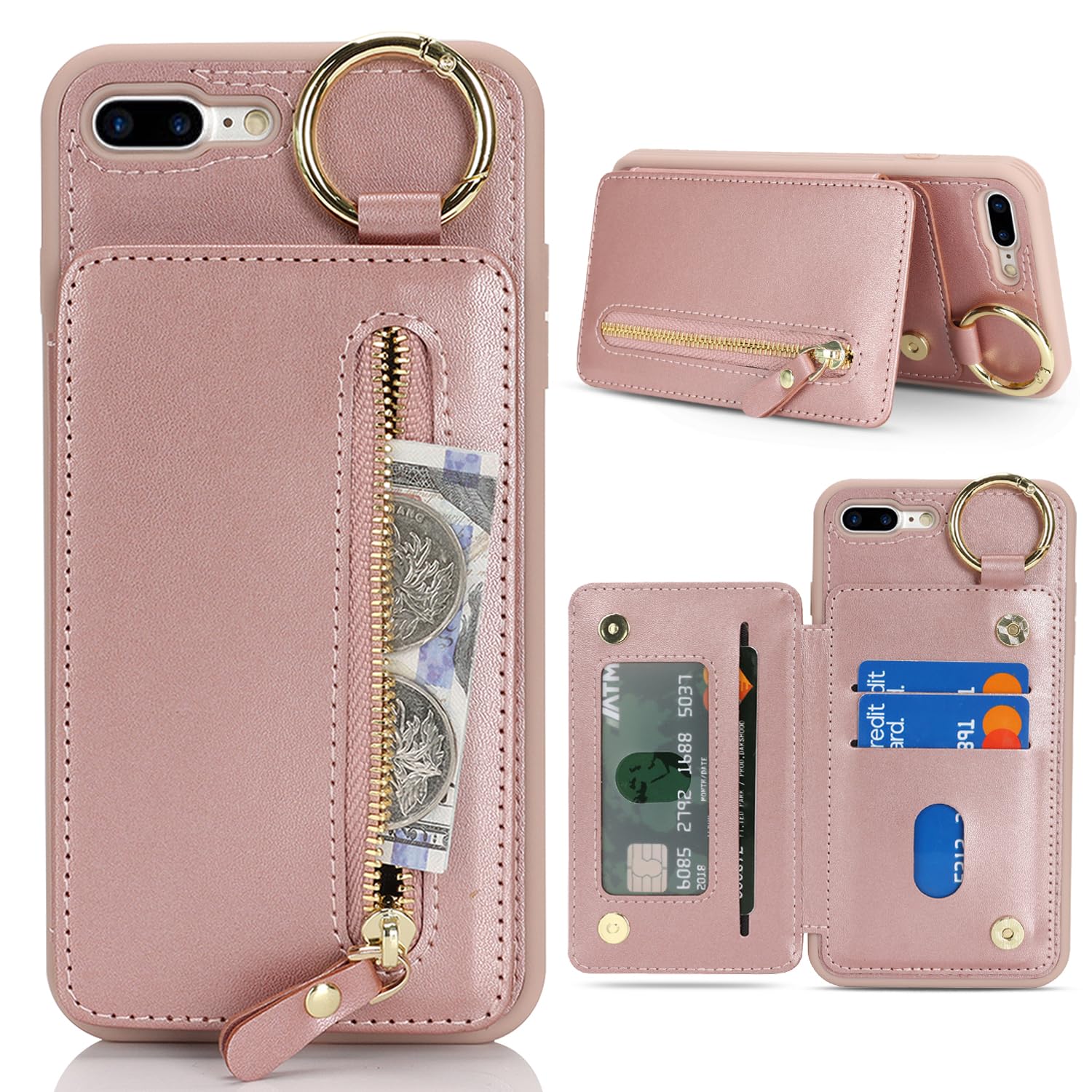 Ｈａｖａｙａ Case for iPhone 8 Plus & iPhone 7 Plus Case Wallet with Card Holder Keychain Ring Stand Leather Shockproof Phone case with Credit Card Slots