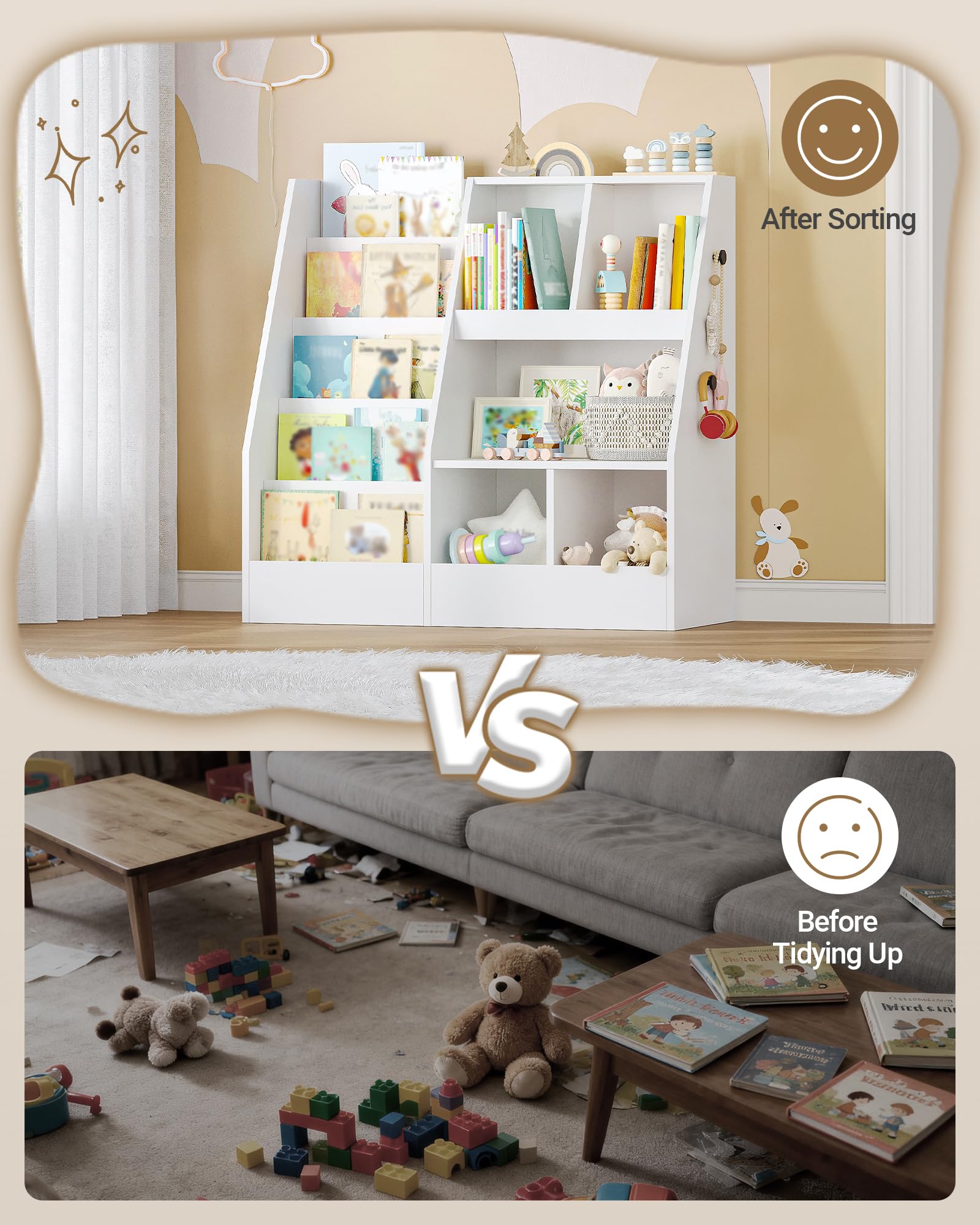 Hzuaneri Libreria infantil, Organizador juguetes, con revistero de 5 niveles y 5 estantes abiertos, Mueble organizador para habitación infantil, sala de juegos, salón, 40 x 90 x 90 cm, blanco KB23003X | Mueble de almacenamiento infantil, 5 estantes de lib