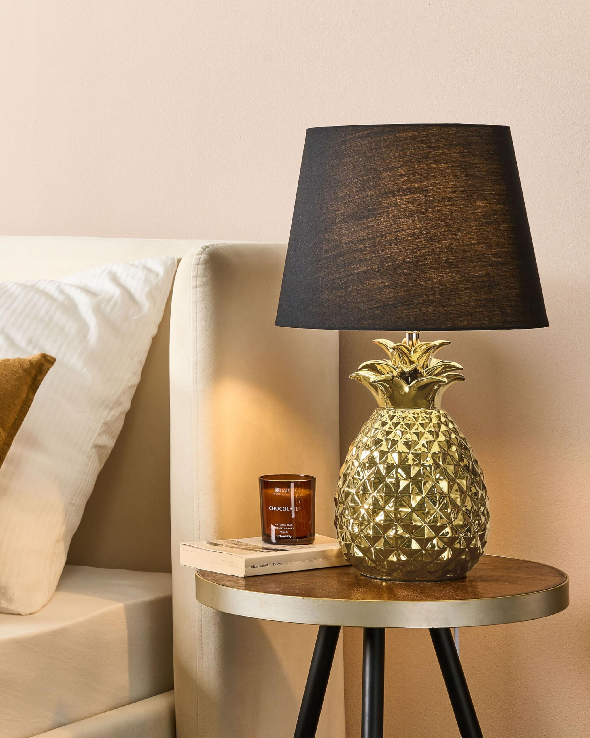 Beliani Stilvolle Tischleuchte Lampenfuß in Ananas Form gold/schwarz Keramik/Polyester