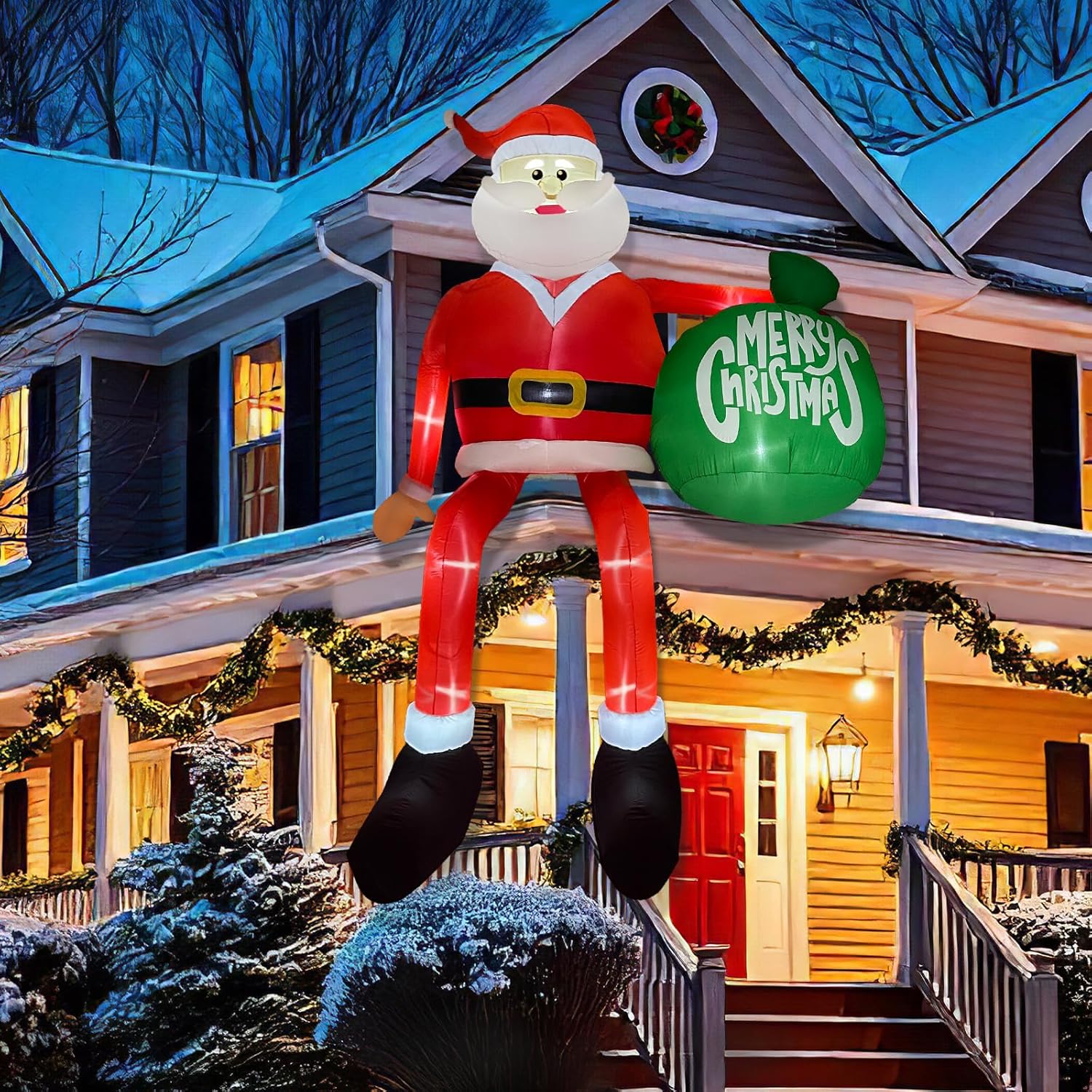 OurWarm 15FT Christmas Inflatable Outdoor Decoration, Climbing Santa Giant Christmas inflatables Christmas Blow Ups with LED Lights, Inflatable Christmas Decorations Outdoor for Lawn Yard Xmas Decor 15 FT Santa Inflatable