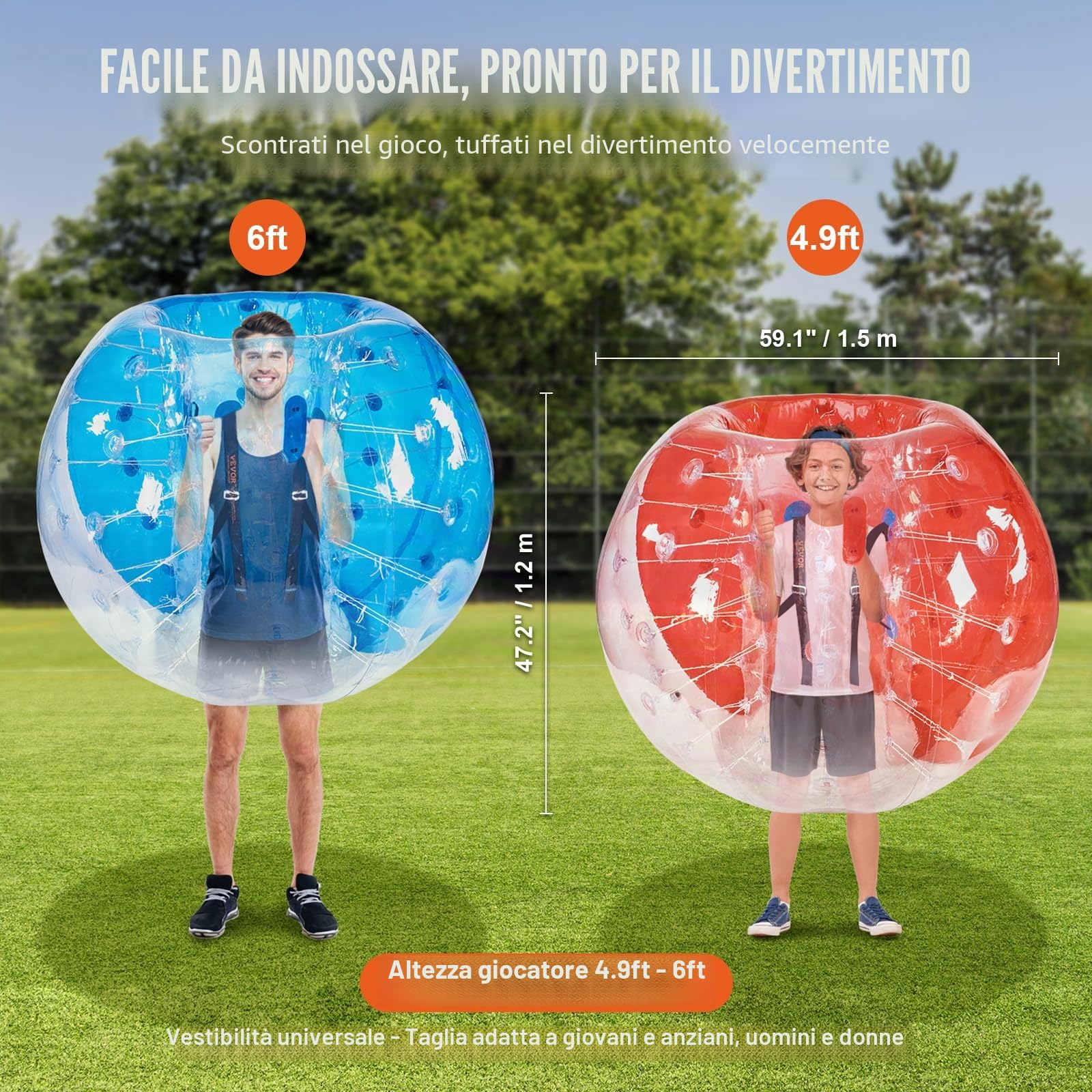 VEVOR Confezione da 2 palline gonfiabili Sumo Zorb da 1,5 m, per adolescenti e adulti, 0,8 mm di spessore, in PVC, per criceti umani, per giochi di squadra all'aperto, giochi di squadra, giocattoli