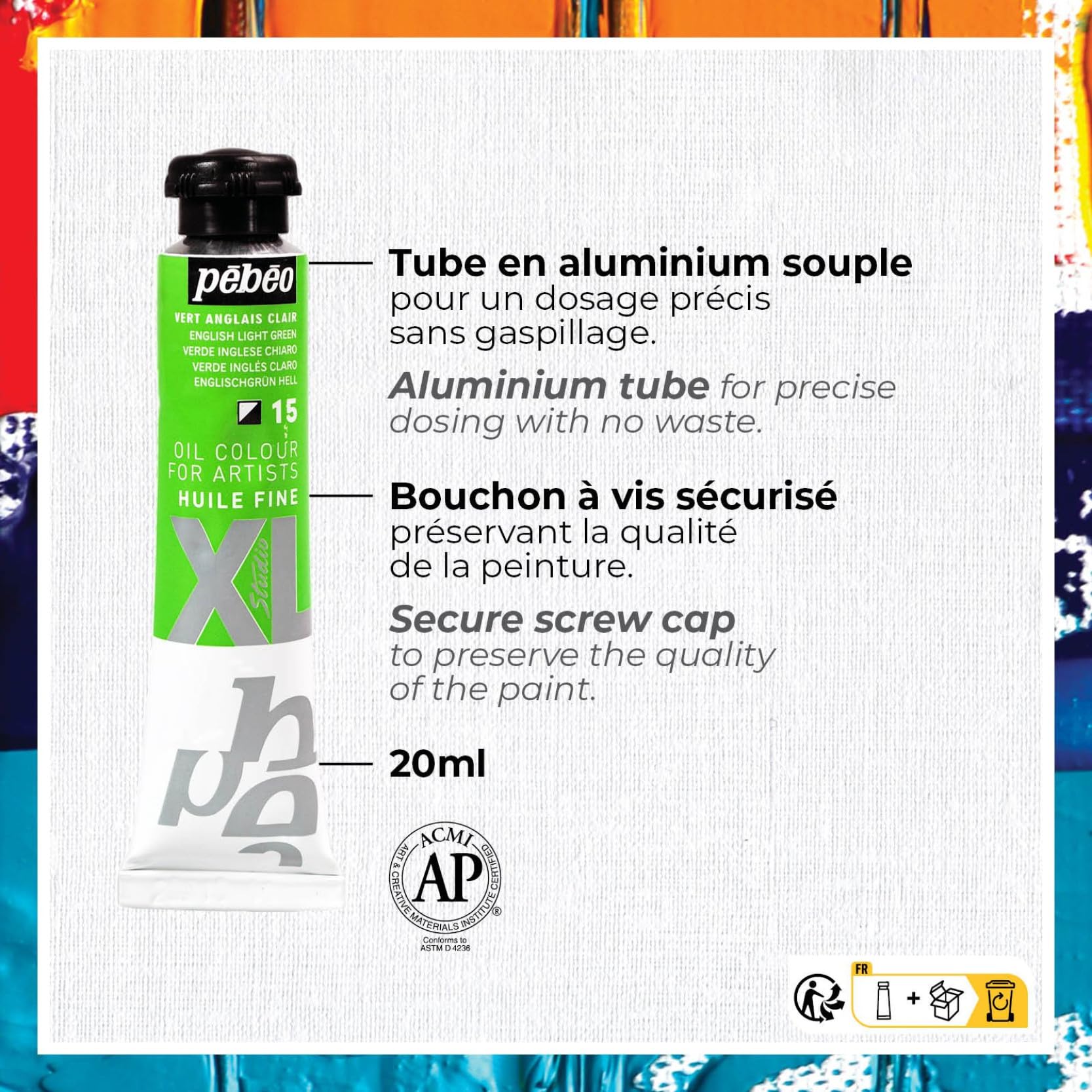 Pebeo - Studio Oil XL - Set 12 tubetti 20 Ml colori base + accessori - Kit di pittura ad olio per artisti e principianti - Pennelli + spatola + cartoncino - Colori intensi