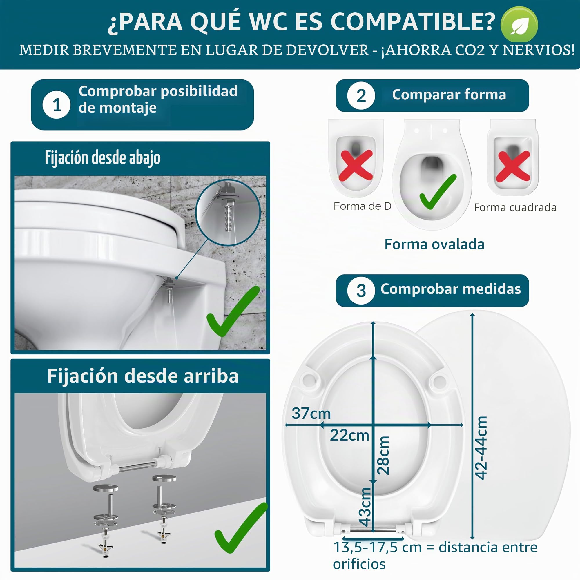 Elevador de Inodoro 5 cm Duroplast, Fijación Superior e Inferior | Asiento Elevado con Descenso Automático para Sentarse Cómodamente, Soporta hasta 175 kg, con Fijación Superior e Inferior