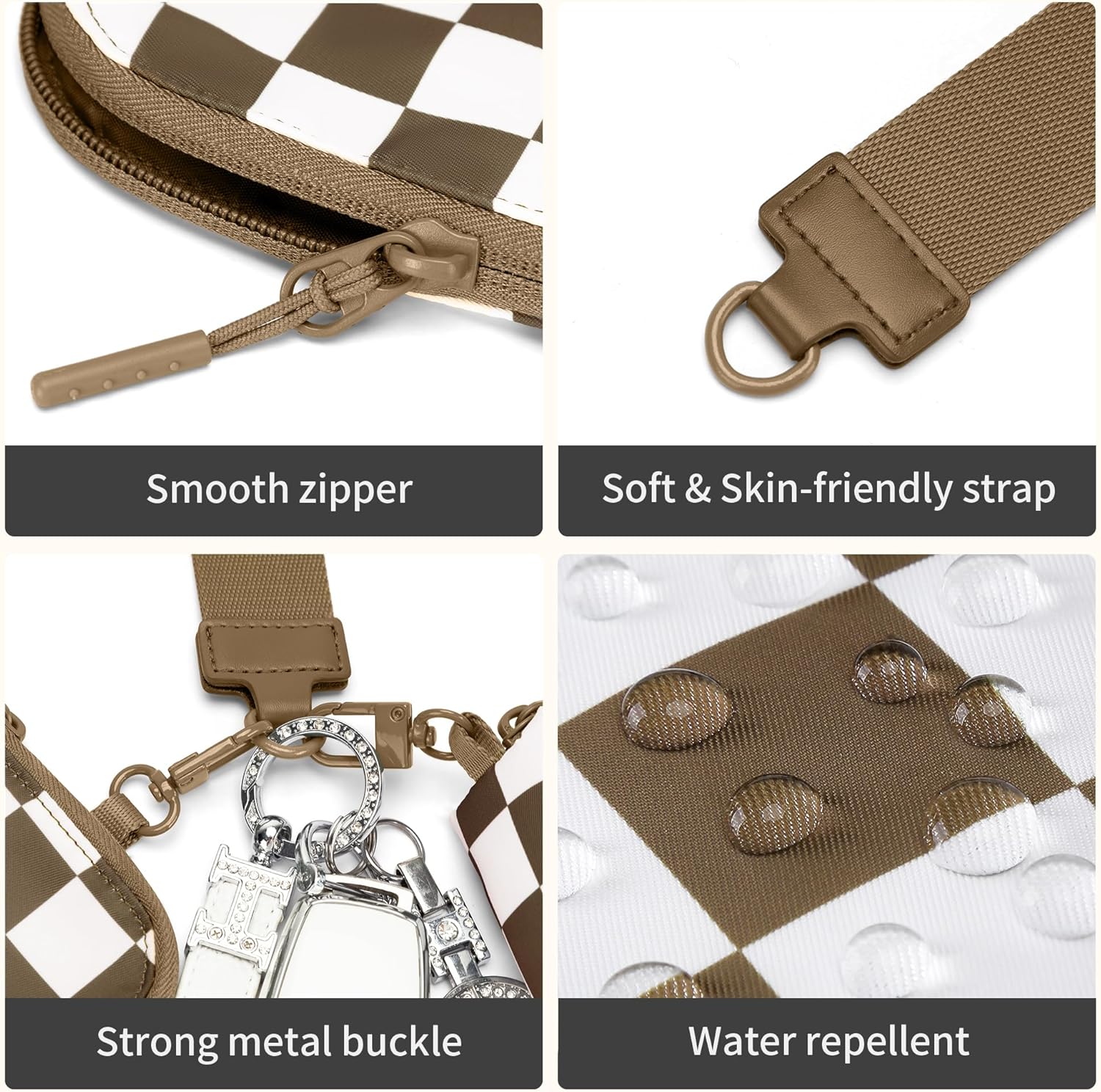 Checkered Dual Pouch Wristlet Wallets for Women Fits Phone Small Travel Zip Around Wallet with Coin Purse - Image 4