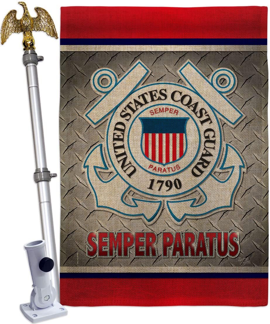 Coast Guard Semper Paratus US House Flag Armed Forces USCG United State American Military Veteran Retire Official Small Decorative Gift Yard Banner Double-Sided Made In USA 28 X 40