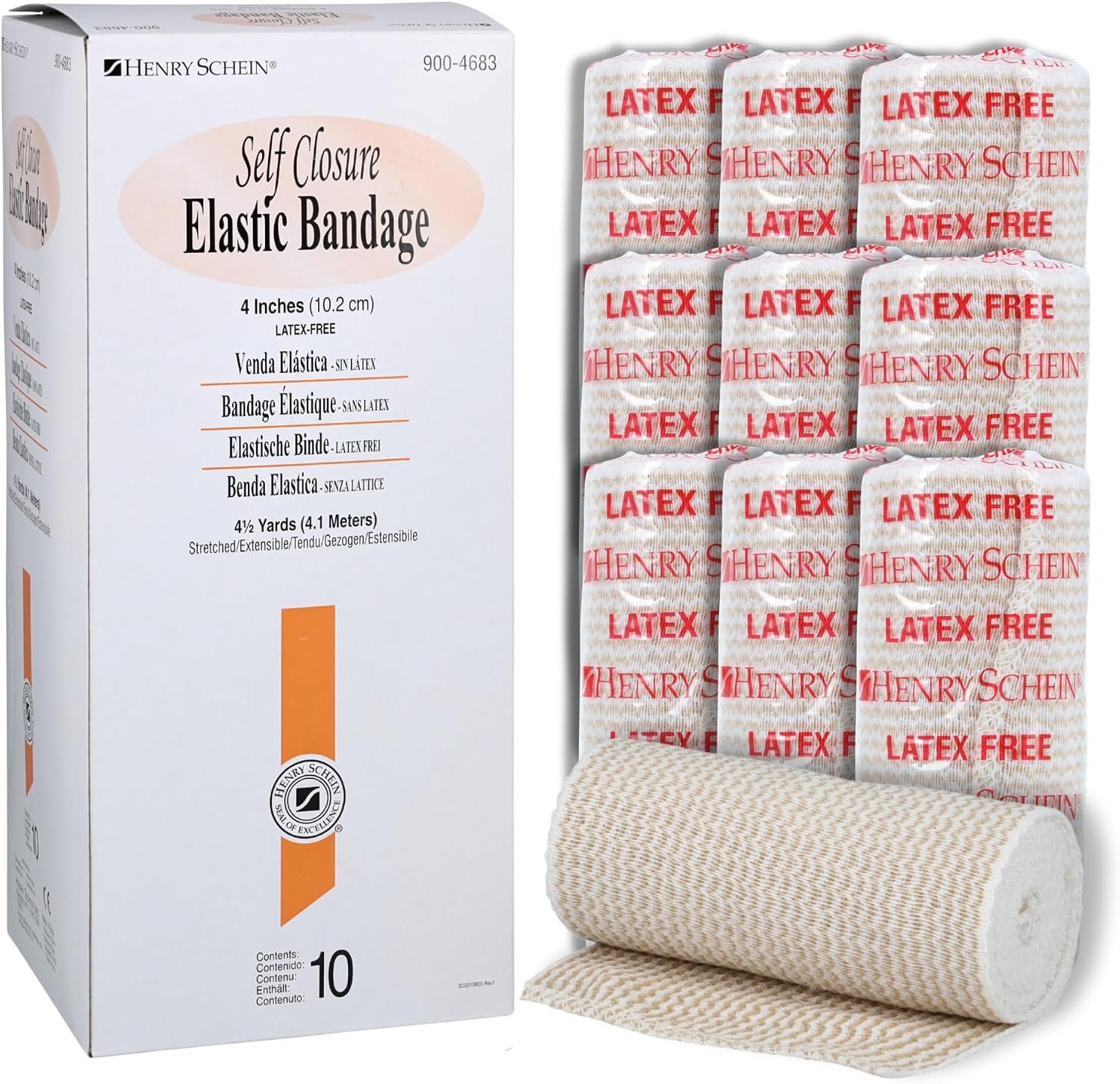 Henry Schein Self-Closure Elastic Bandage, 4" x 4.5 Yd, Tan, 10 Ct | Self-Closure Elastic Bandage, tan color, 4" x 4.5 Yds, latex-free, non-sterile, suitable for support and compression