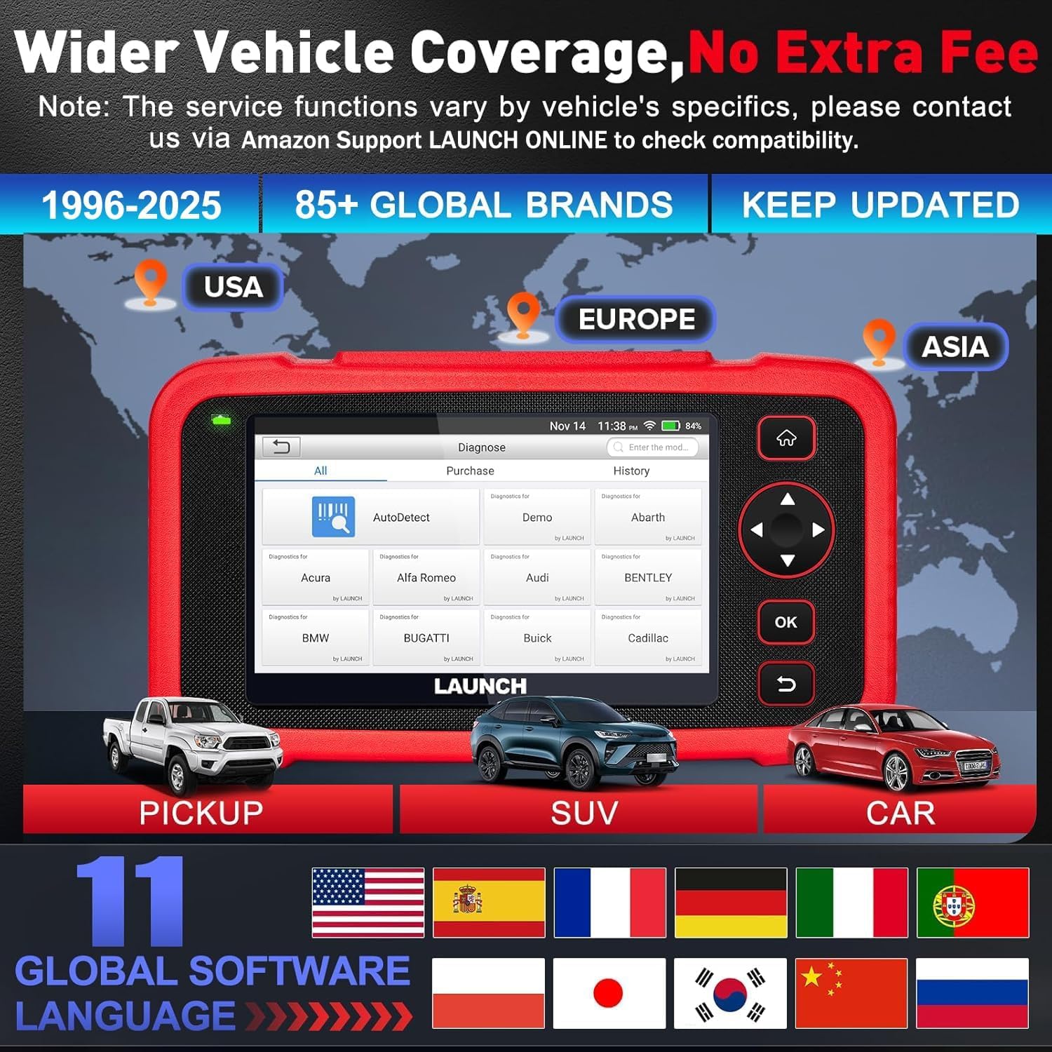 LAUNCH CRP123i V3.0 obd2 Diagnosis Coche Multimarca Español, Maquina Diagnosticar Coche con 4 Systems Diagnóstico, 7+ Reset Oil/Brake/SAS/ABS/DPF/BMS/ETS para Vehículos