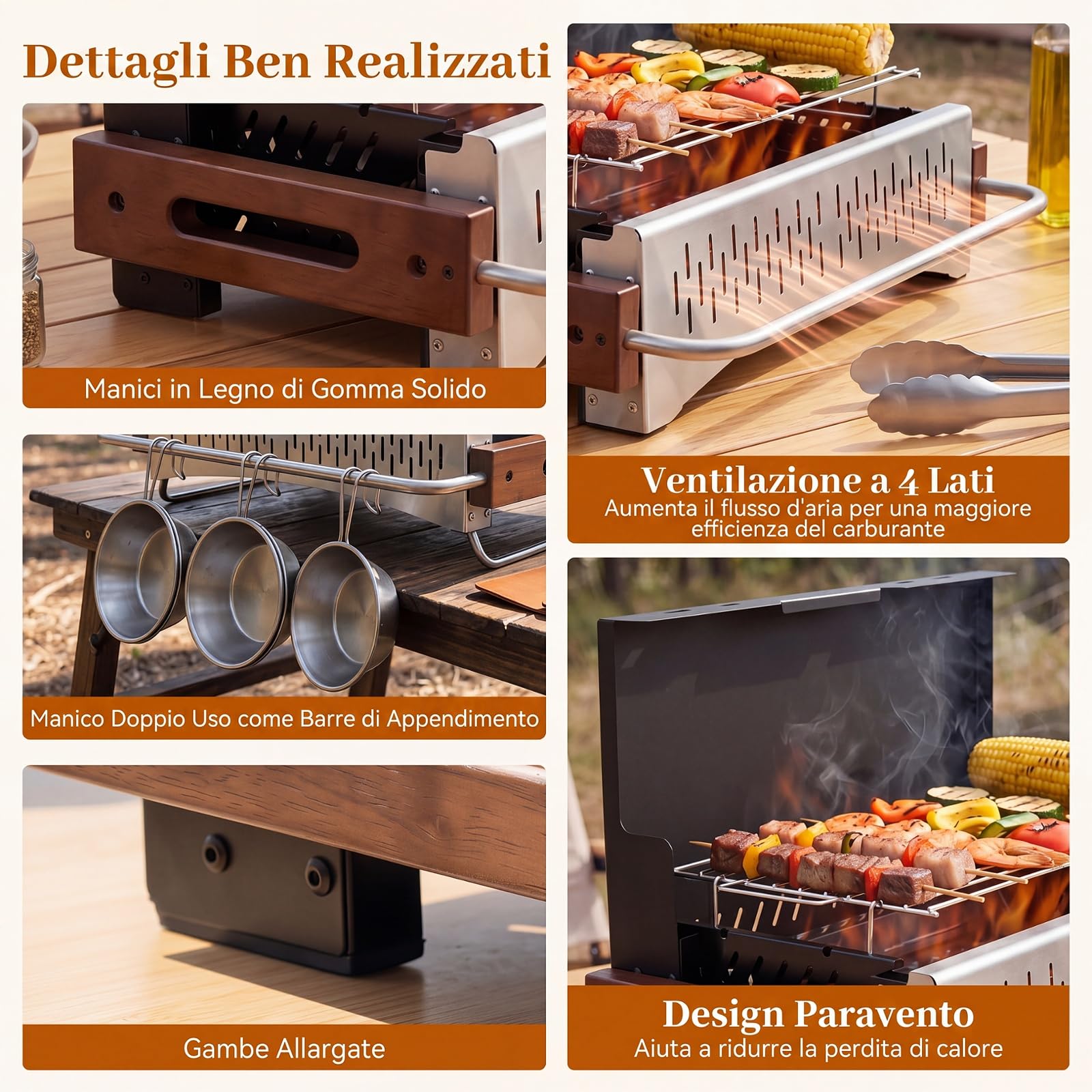 COSTWAY Barbecue a Carbonella Portatile, Barbecue Carbone da Tavolo con Griglia Regolabile in Altezza e Vaschetta in Smalto Rimovibile, Griglia a Carbone per Campeggio e Picnic (50,5 x 33,5 x 33,5 cm)