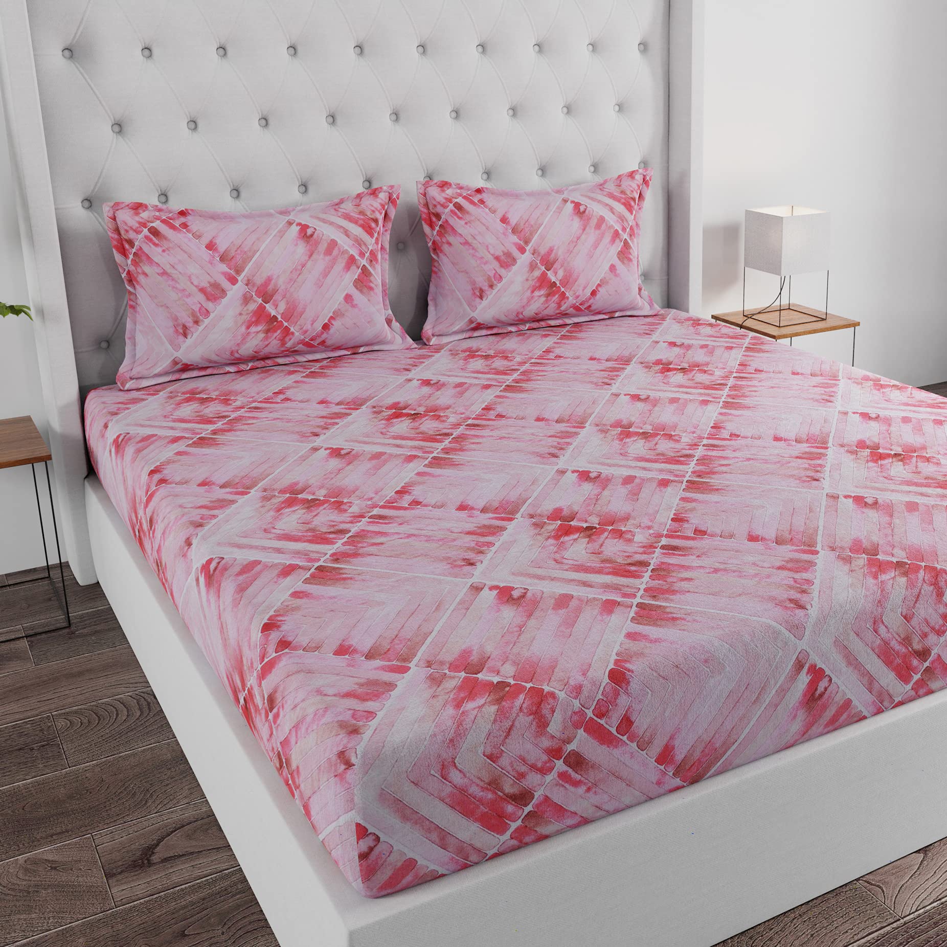 Huesland by Ahmedabad Cotton 144 TC Cotton King Size Bedsheet with 2 Pillow Covers - Brown, Peach & White(9ft x 9ft) (B08VNK91BG) Amazon Price History, Amazon Price Tracker