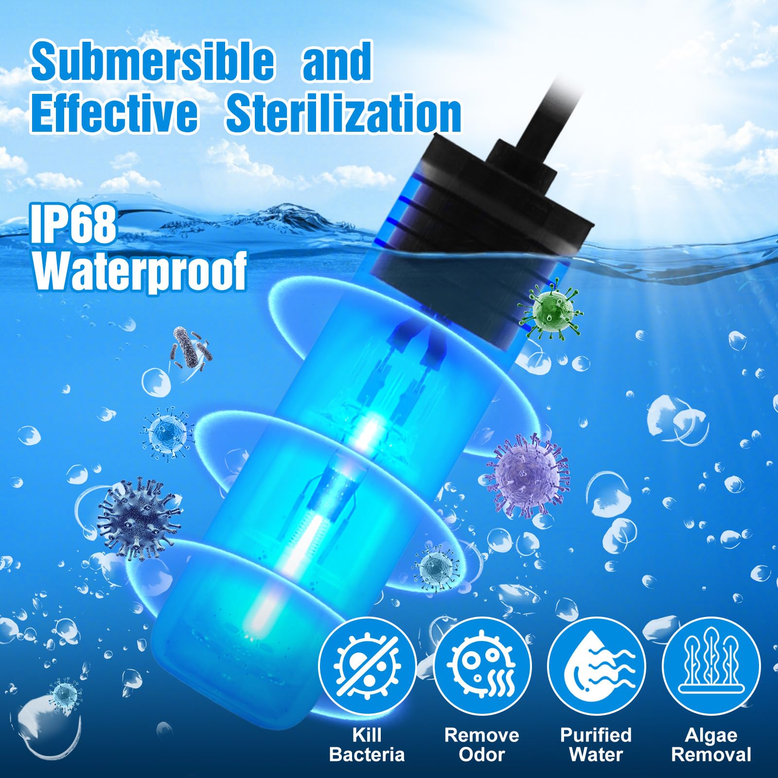 Lámpara de acuario 3W Mini pecera Luz verde limpia con temporizador de uso sumergible en área de filtro para estanque de peces de 5 a 55 galones agua nublada limpia y transparente (3W)