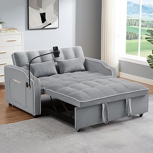 Miniatura 1 de Yafylly Sofá cama 3 en 1, sofá cama extraíble con almacenamiento, silla convertible de terciopelo de tamaño matrimonial con 2 bolsillos y 2