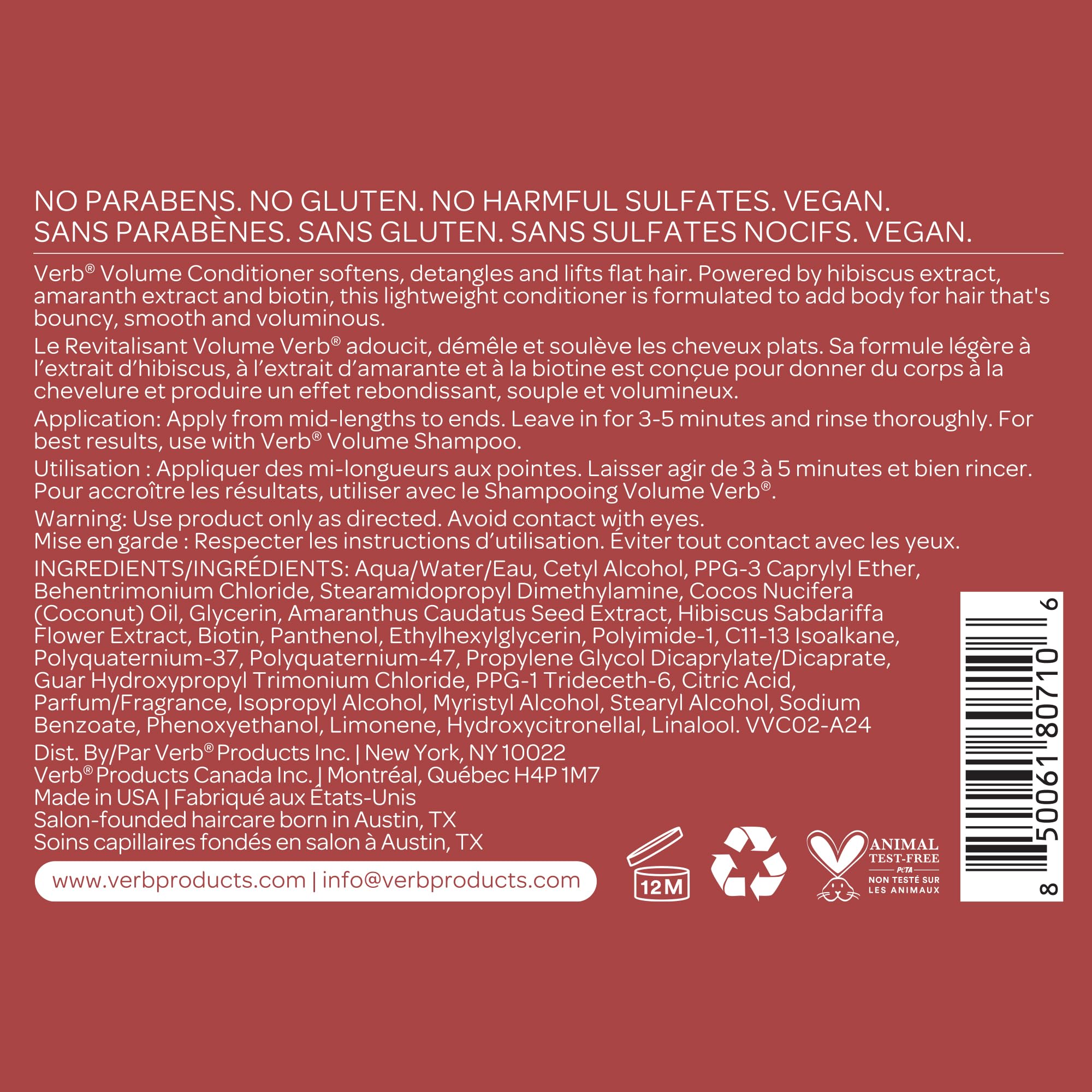 VERB Volume Conditioner - Softens, Detangles + Lifts Flat Hair- Sulfate, Paraben and Gluten Free