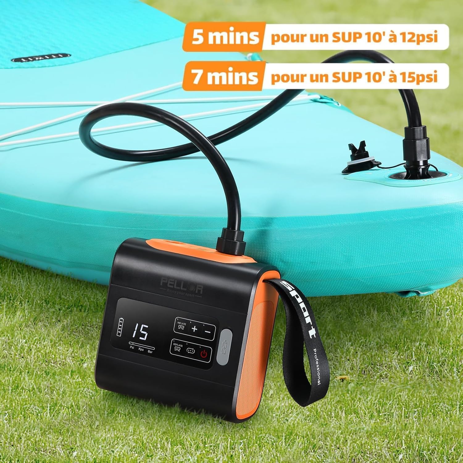 Gonfleur Paddle Electrique 22PSI Pompe Sup Portable Rechargeable | pour Kayak Stand Up Paddles Matelas