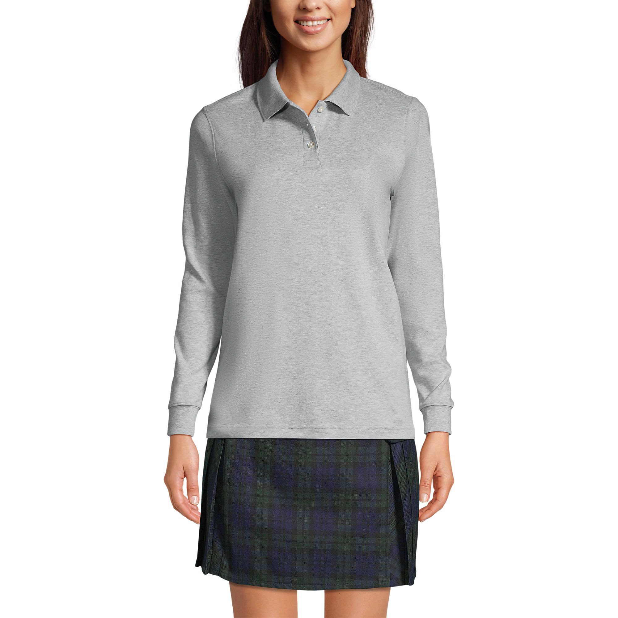 Lands' End School Uniform Kids Long Sleeve Interlock Polo Shirt