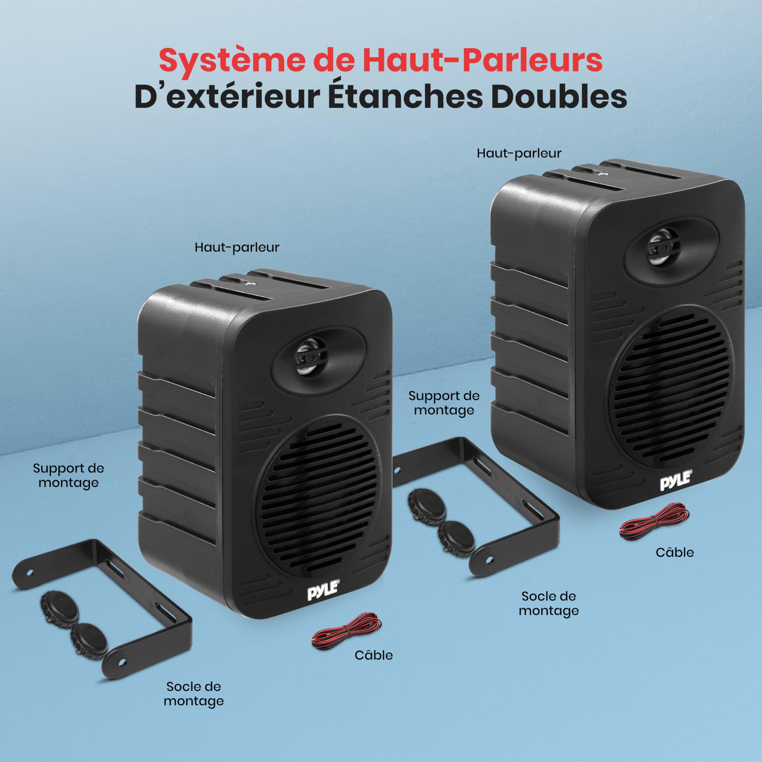 Pyle Paire d’Enceintes Intérieur/Extérieur – Système Audio Étanche 2 Voies 102 mm, 300 Watts, Tweeter en Polymère Haute Sensibilité 12,7 mm – Noir
