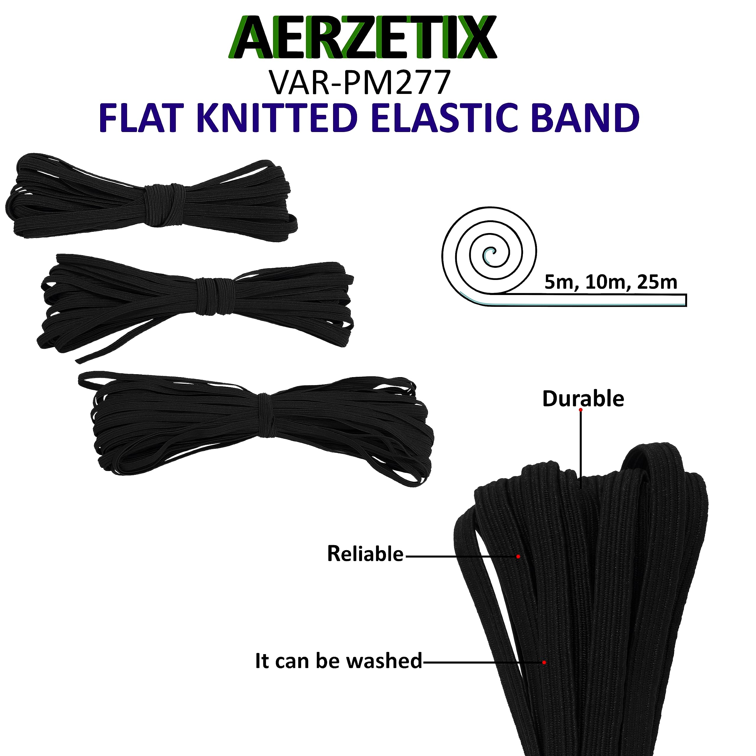 AERZETIX C73458 Cordon Tressé Rond 4.5m X 14mm Noir - Coton Et Polyester Pour Couture, Décoration Et Loisirs Créatifs