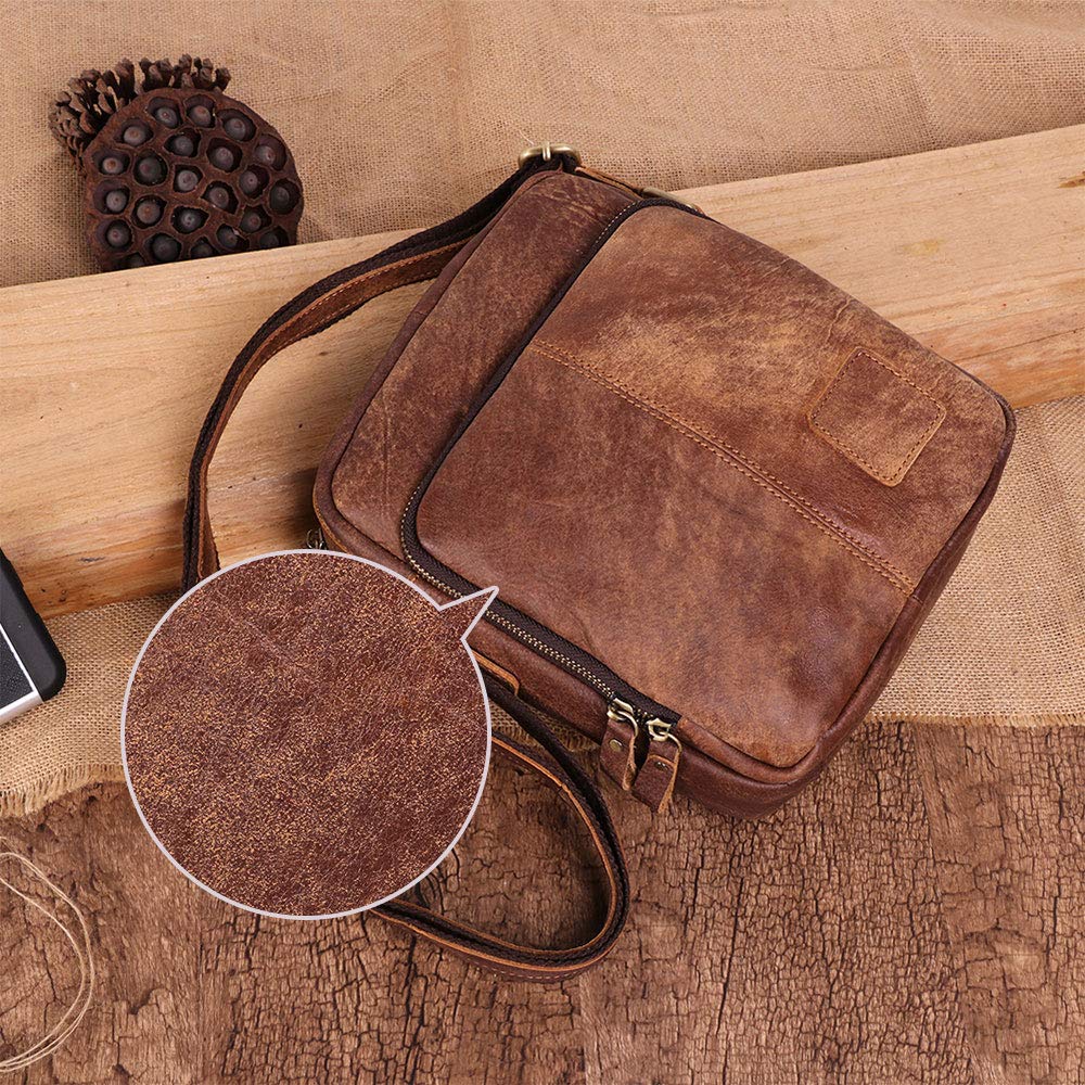 BAIGIO Sac à Bandoulière pour Homme en Cuir véritable, Petit Sacoche Bandoulière, Sac Croisé Vintage, Sacoche Cuir Homme pour Travail, Voyage, Vie Quotidienne
