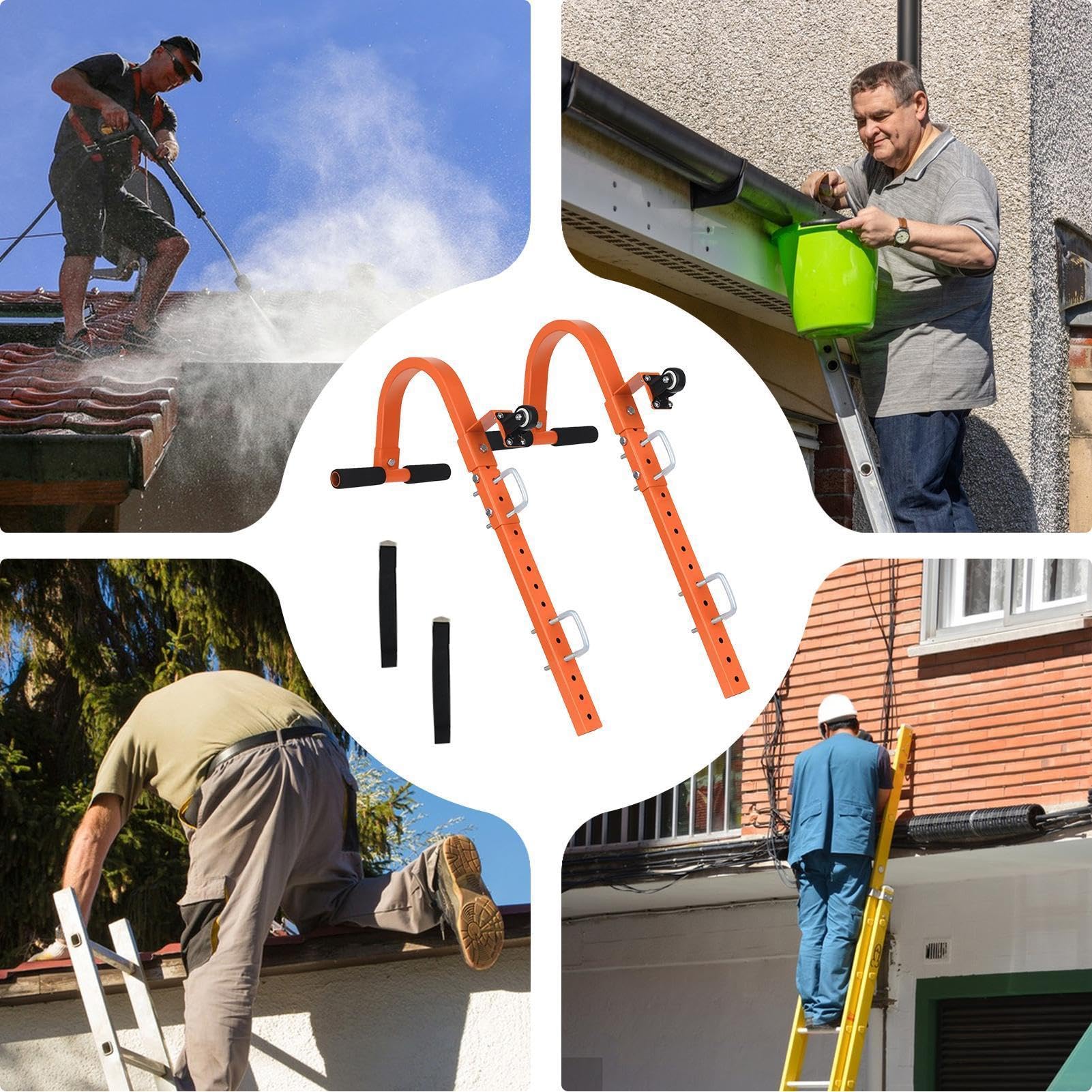 Gancho para Escalera de tejado Resistente Ajustable de Alta dureza con | Equipo Para Canalones tejado, ventana, pintura paredes, mantenimiento del hogar, limpieza canalones