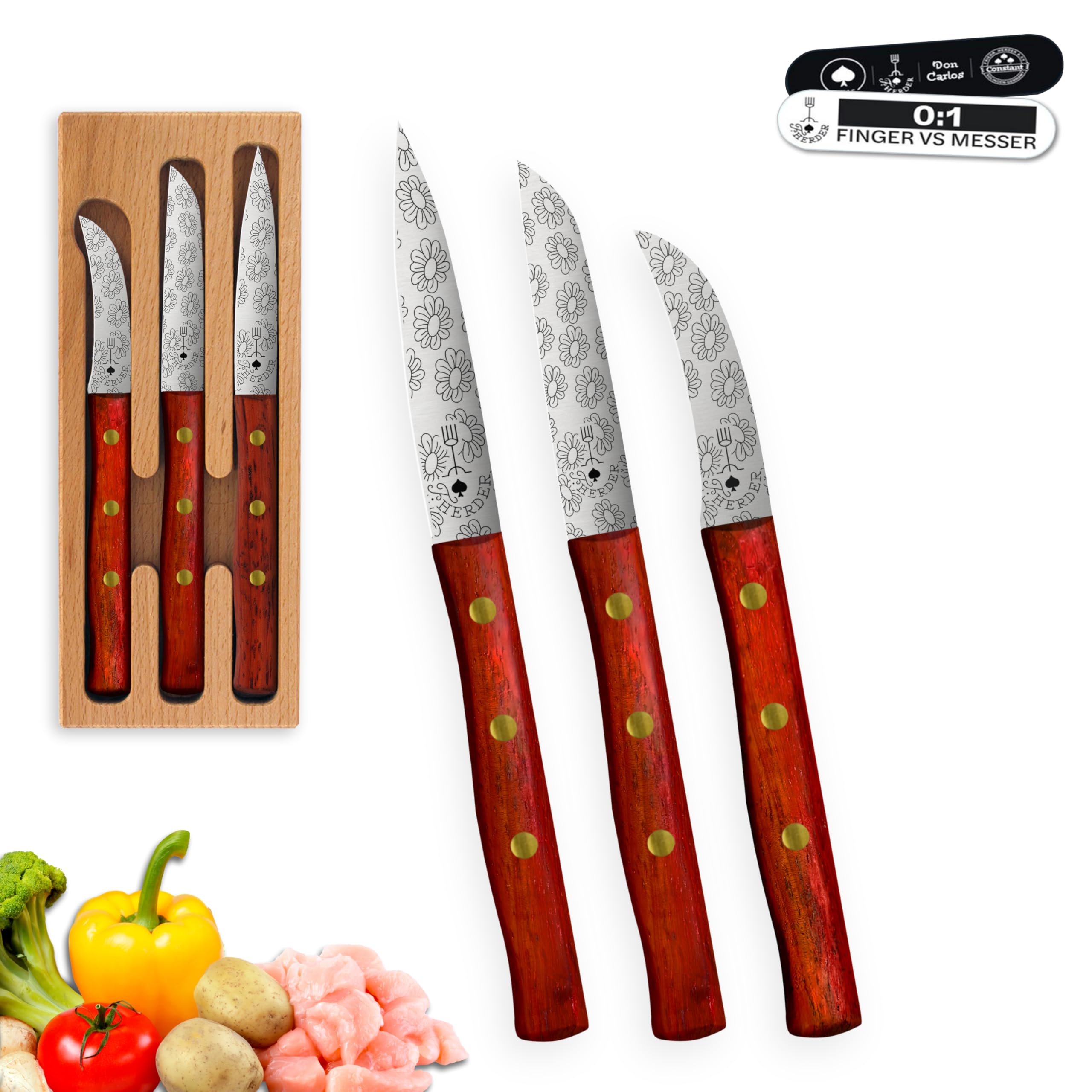 Premium Gemüsemesser - Extra Scharf, Allzweckmesser, Padouk, Solingen, Schälmesser, Küchenmesser, Kneipchen, edler Holzgriff, Rostfrei, besonderes Geschenk