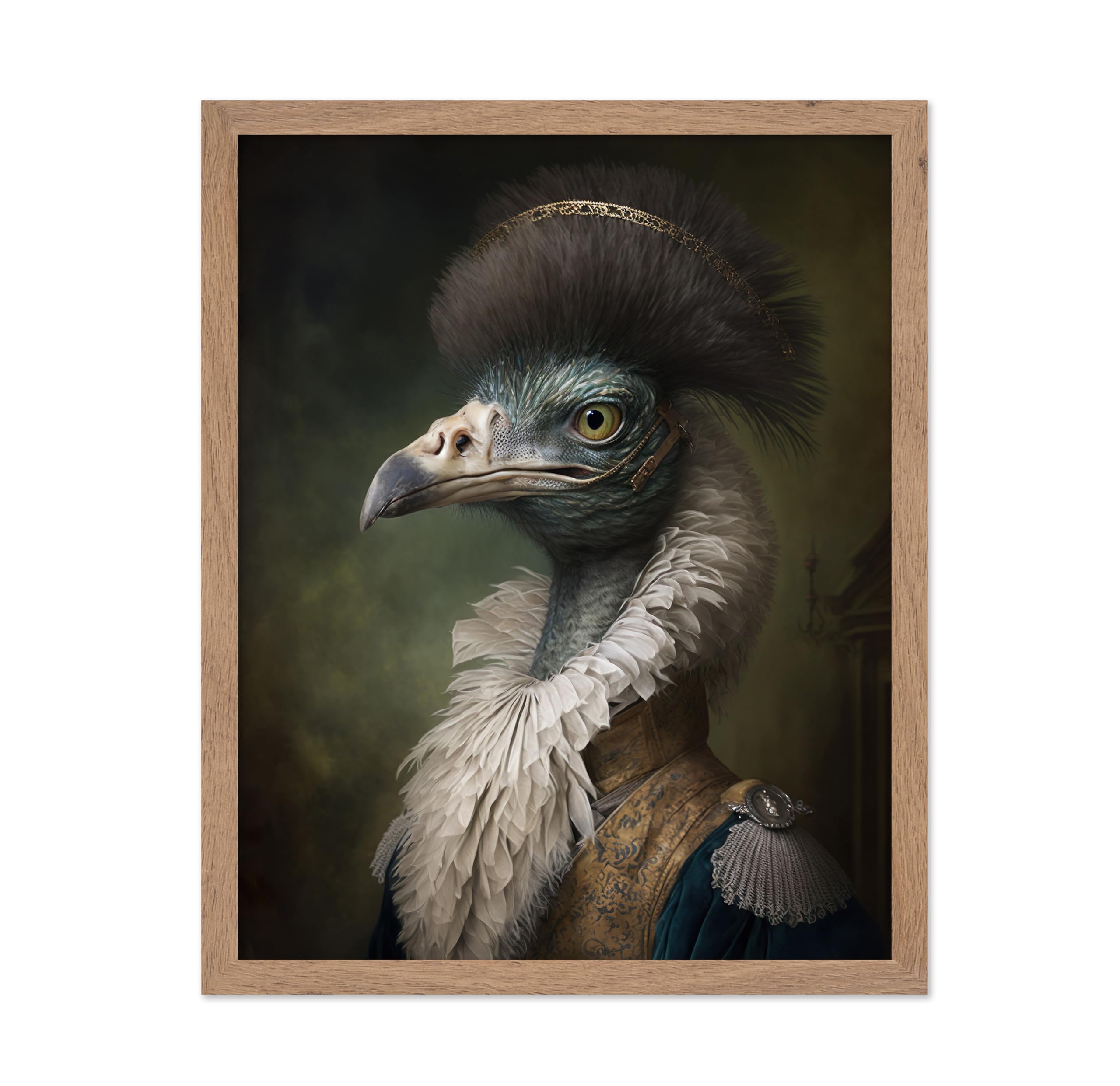 Poster Master Renaissance Animal Poster - Retro Funny Print - Gift for Artist, Friend - Aristocratic Emu, Renaissance, Formal Attire, Portrait - Wall Decor for Home, Kitchen, 8x10 Beige Framed