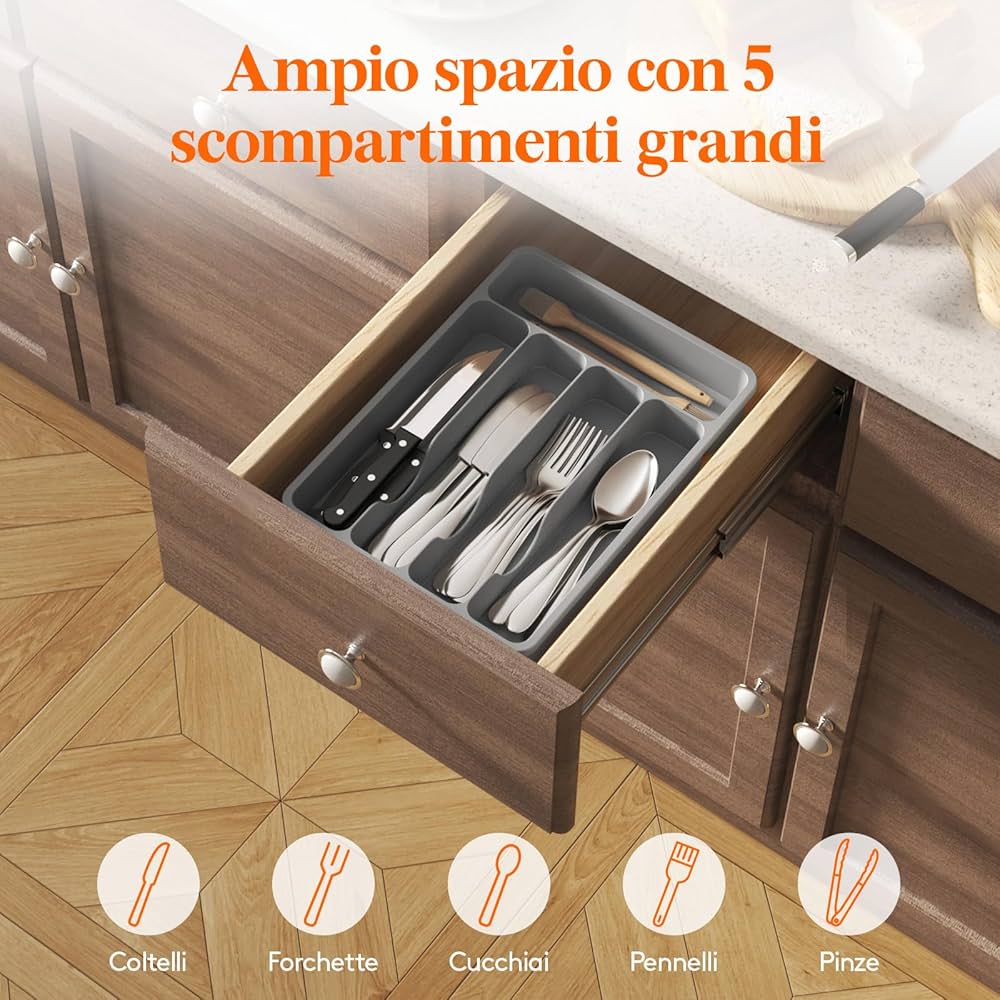 Organizer Posate Da Cassetto Con Coperchio - 5 Scomparti Lifewit Nero