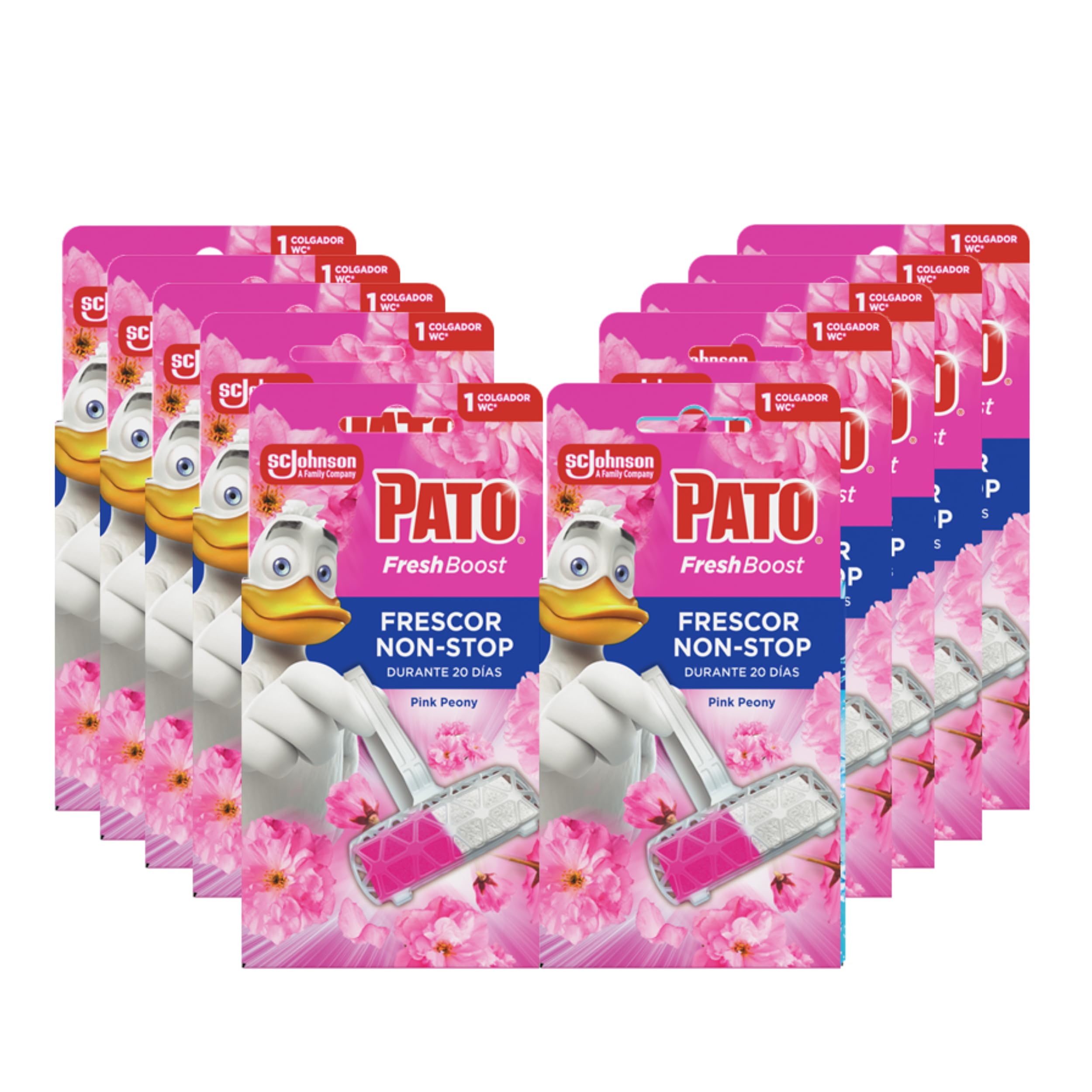 Pato Fresh Boost Colgador WC Floral Pink Peony, Limpia, Refresca y Perfuma el Inodoro, Frescor Intenso, Pack 10 Colgadores