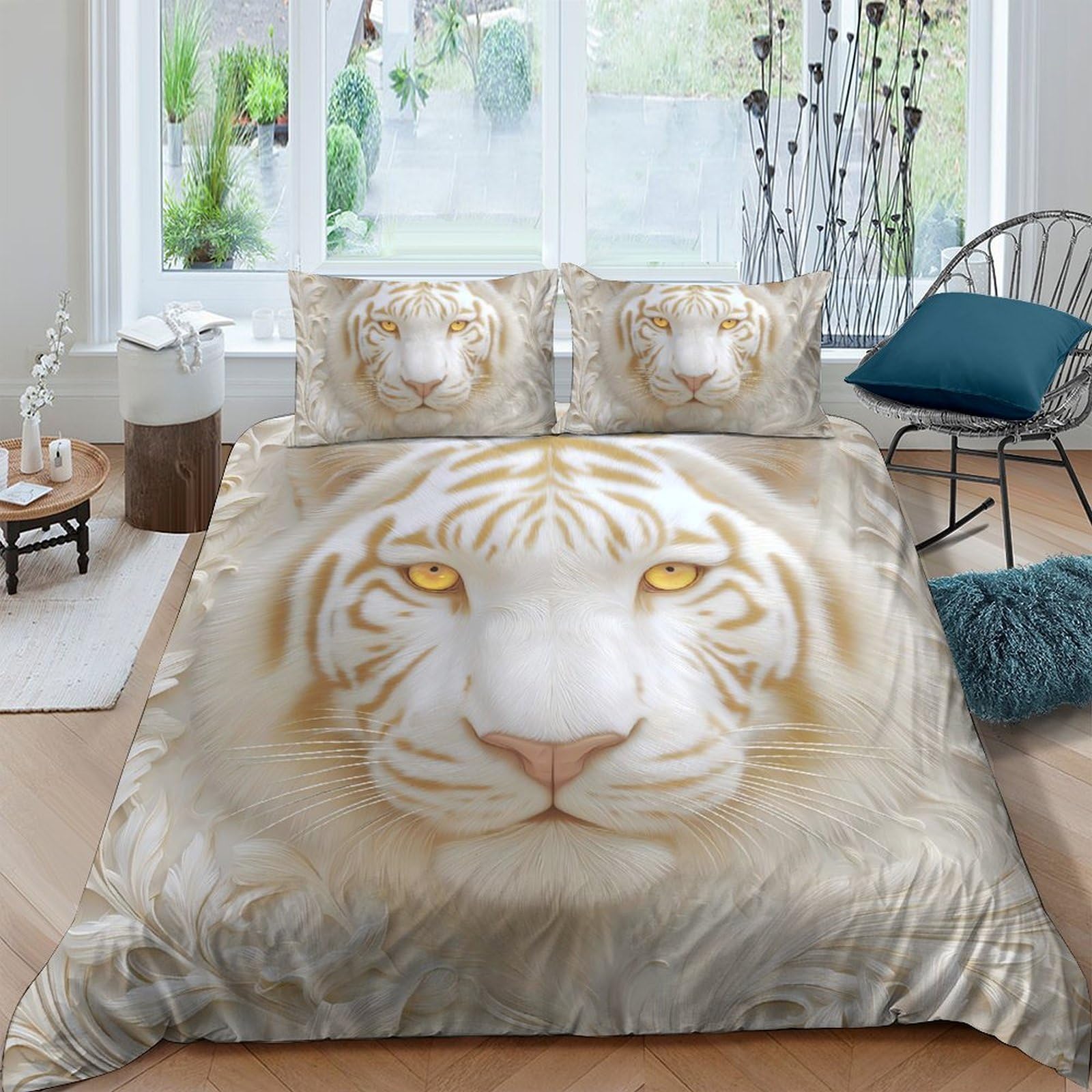 Ctjqhvkz Style-10 3D Printed White Tiger Fitted Sheet Microfiber Soft Anti-Slip Animal Face Bed Cover For Bedroom Guest Room Decor Single（135X200cm）
