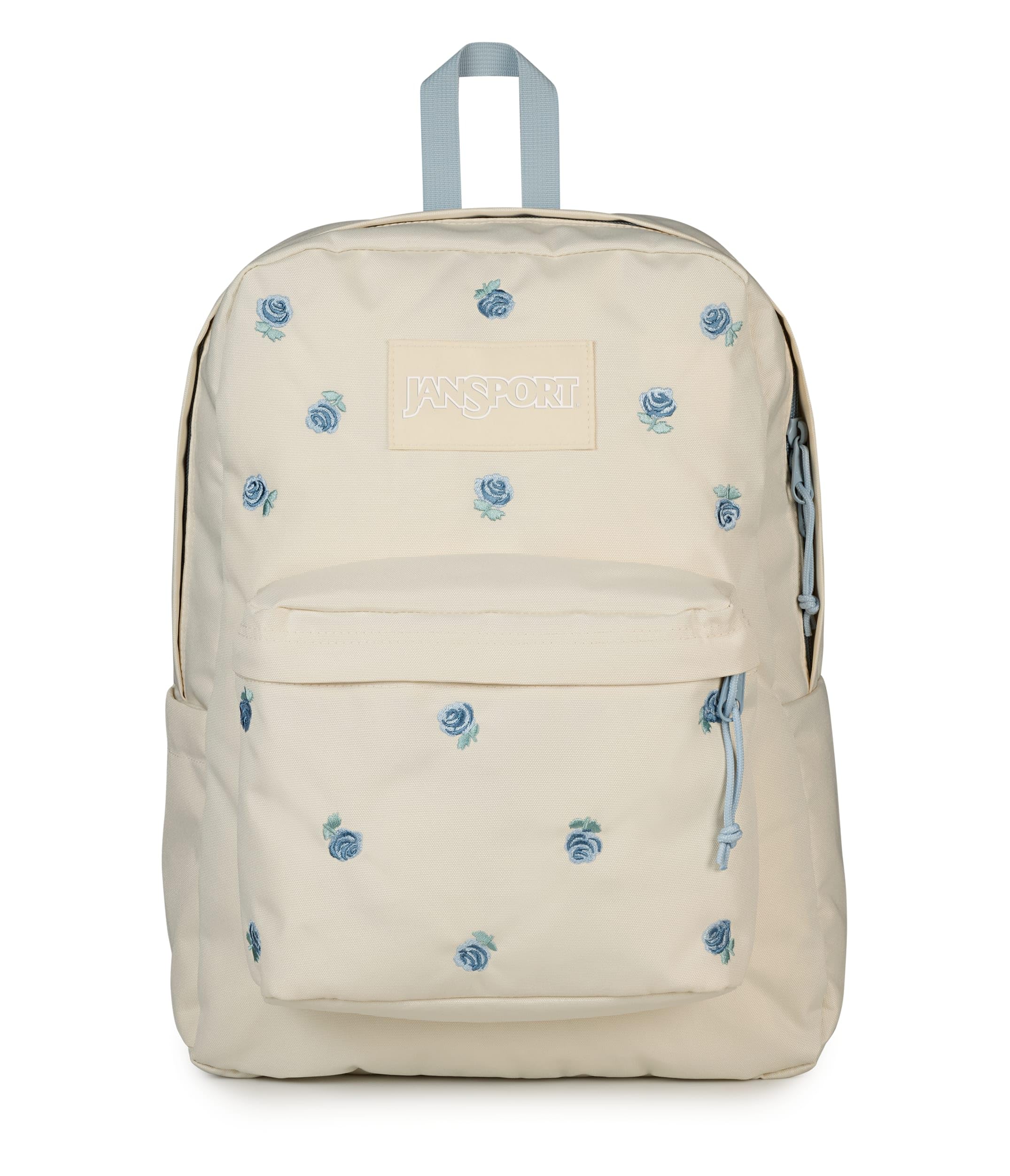JanSport Superbreak Plus FX Backpack - Work, Travel, or Laptop Bag with Water Bottle Pocket, Superbreak Plus Fx, Just A Rose Emb Moon Flower/Blue/Green