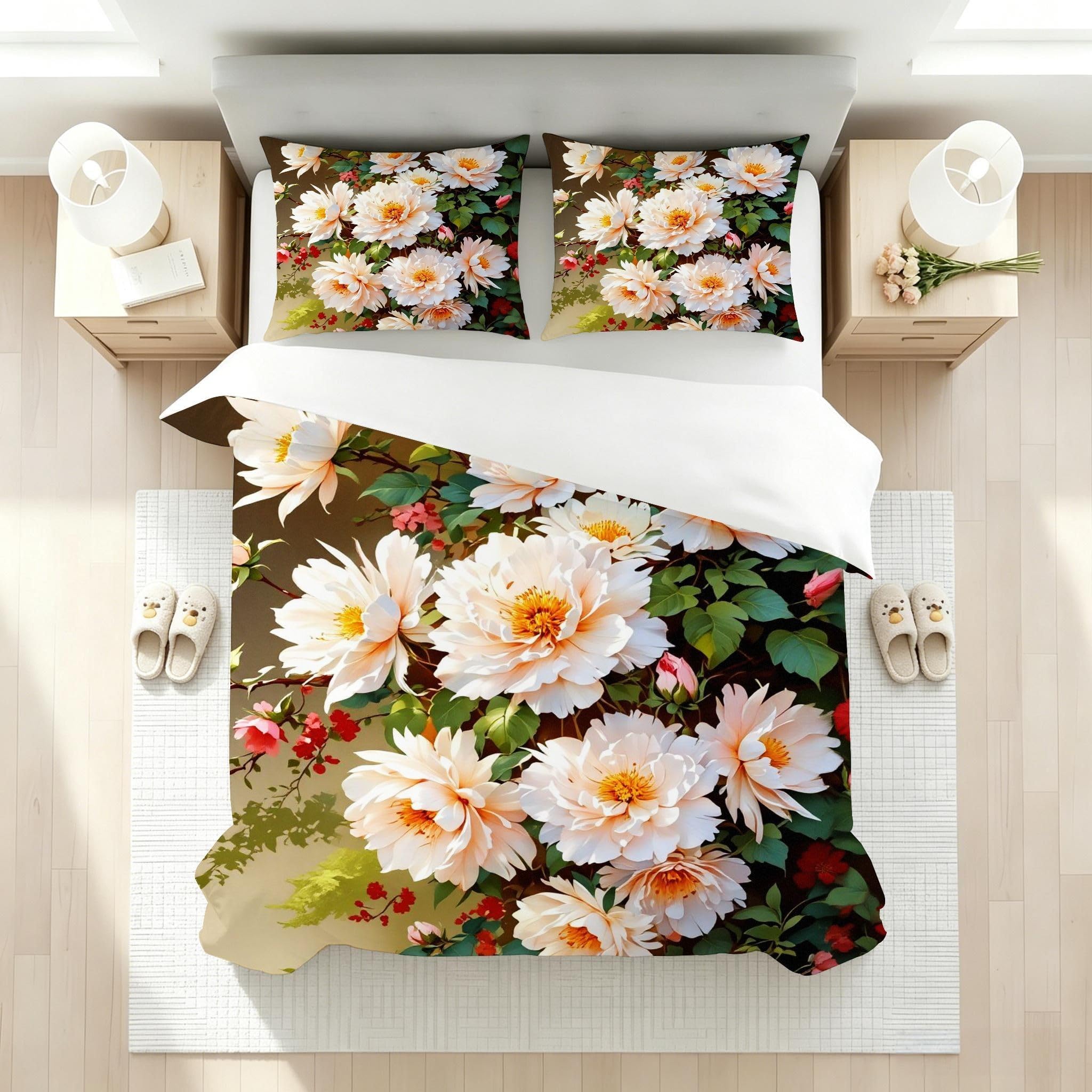 Copripiumino Matrimoniale Peonia Bianca 260x240, ZW642 | Traspiranti Durevoli Microfibra, per Tutta la Famiglia, Matrimoniale, per Tutte le Stagioni, con 2 Federe 50x80 cm