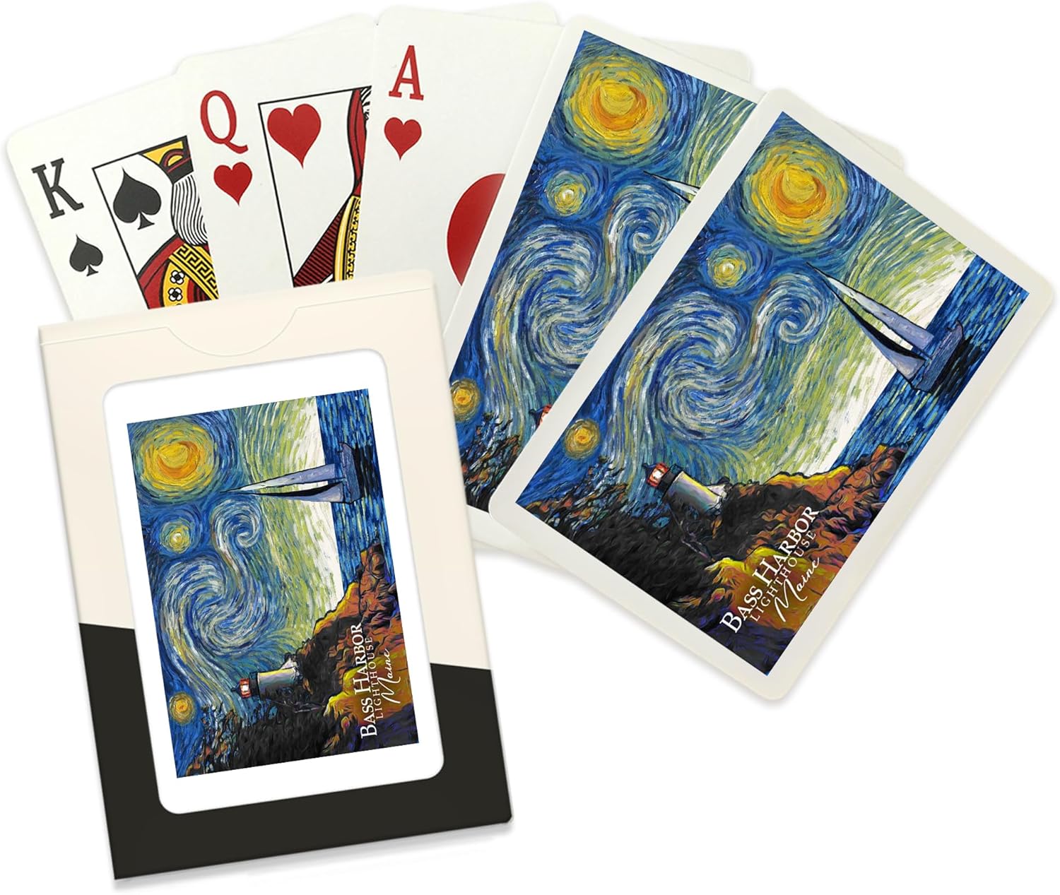 Lantern Press Maine, Starry Night, Bass Harbor Lighthouse, 52 Playing Cards for Adults, Poker Size Card Deck