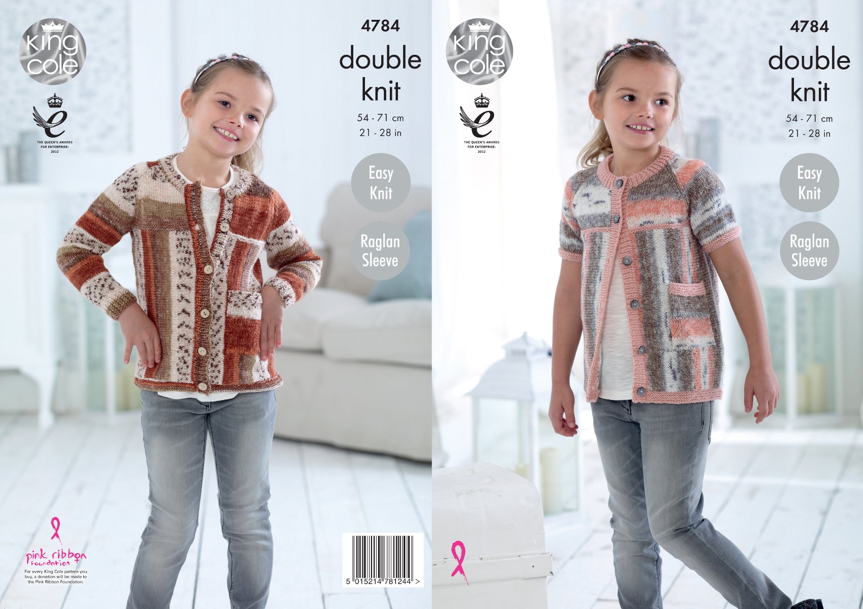 King Cole 4784 Knitting Pattern Girls Easy Knit Raglan Cardigans in DK