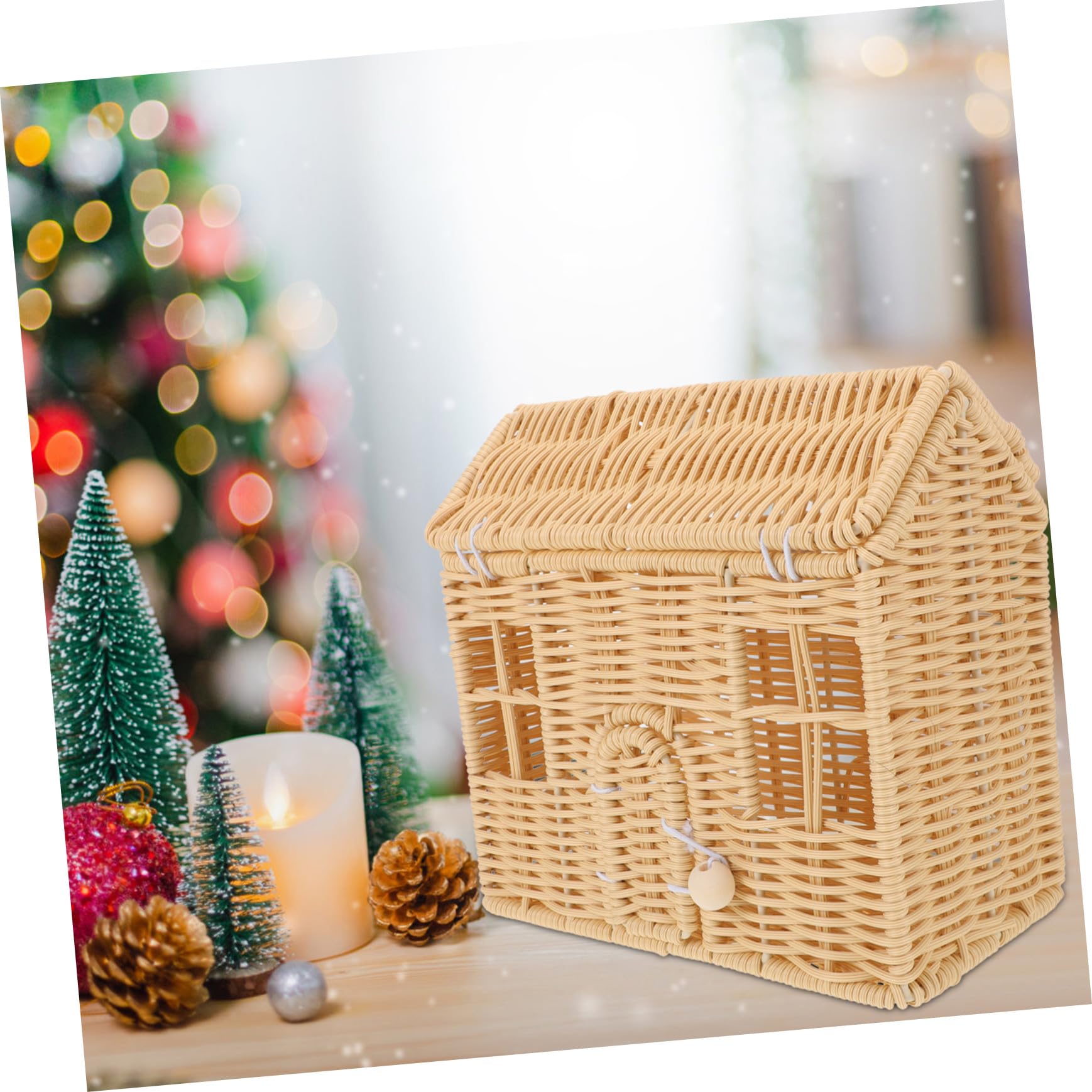 Healifty Cesta de Dulces Navideña Tejida Mano con Asas Cesta Decorativa para Celebraciones Navideñas Showers y Bodas Pequeña