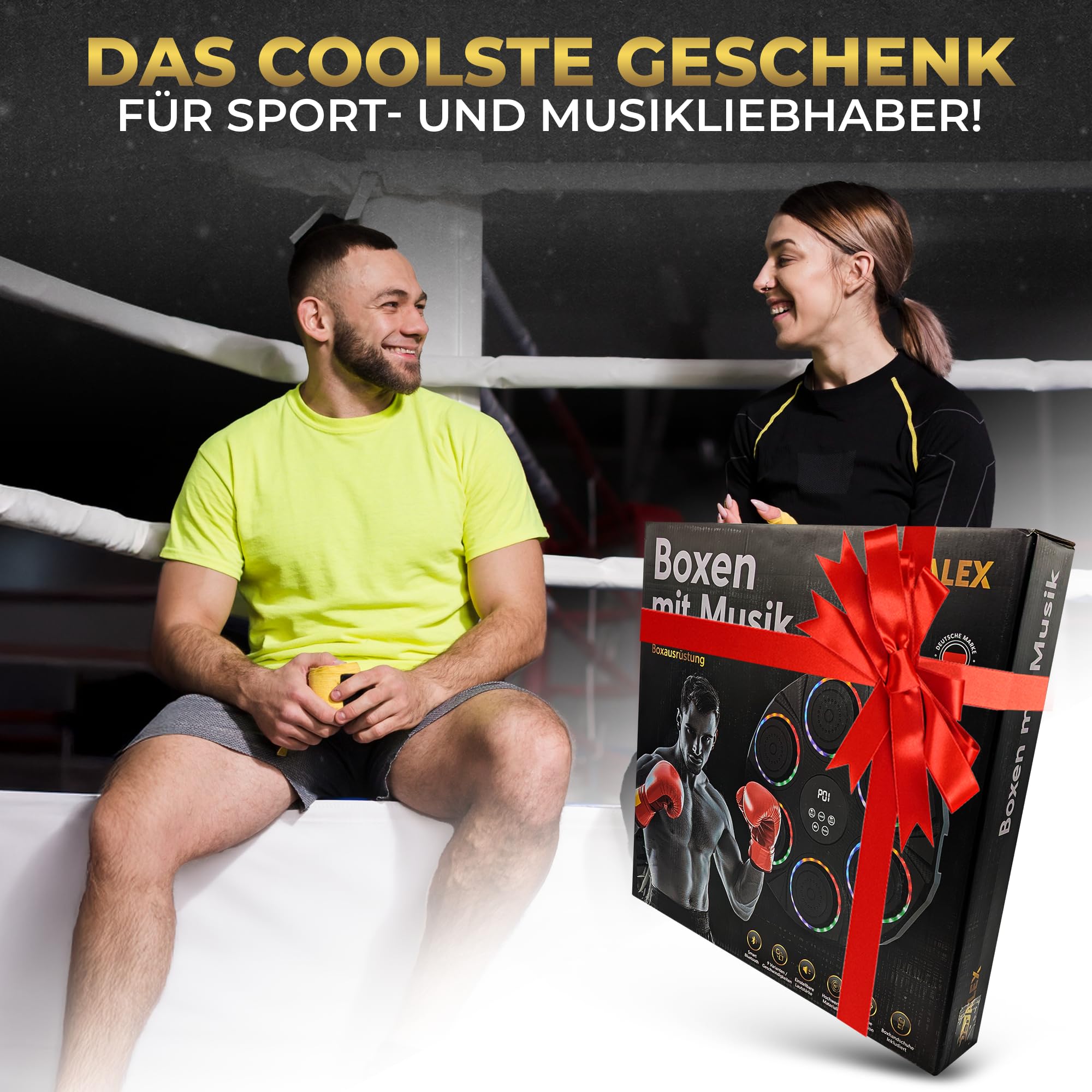 DerALEX - Dispositivo di boxe interattivo con musica e indicatore LED – Allenamento elettronico di boxe per riflessi, fitness e coordinazione – Allenamento basato sul ritmo per la casa e la palestra