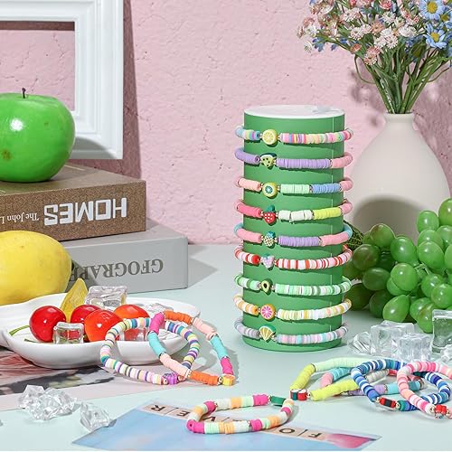 Miniatura 5 de Jadive Juego de 48 pulseras de amistad coloridas para niños, pulseras elásticas ajustables con cuentas Swift, pulseras de surfista Heishi, juego de