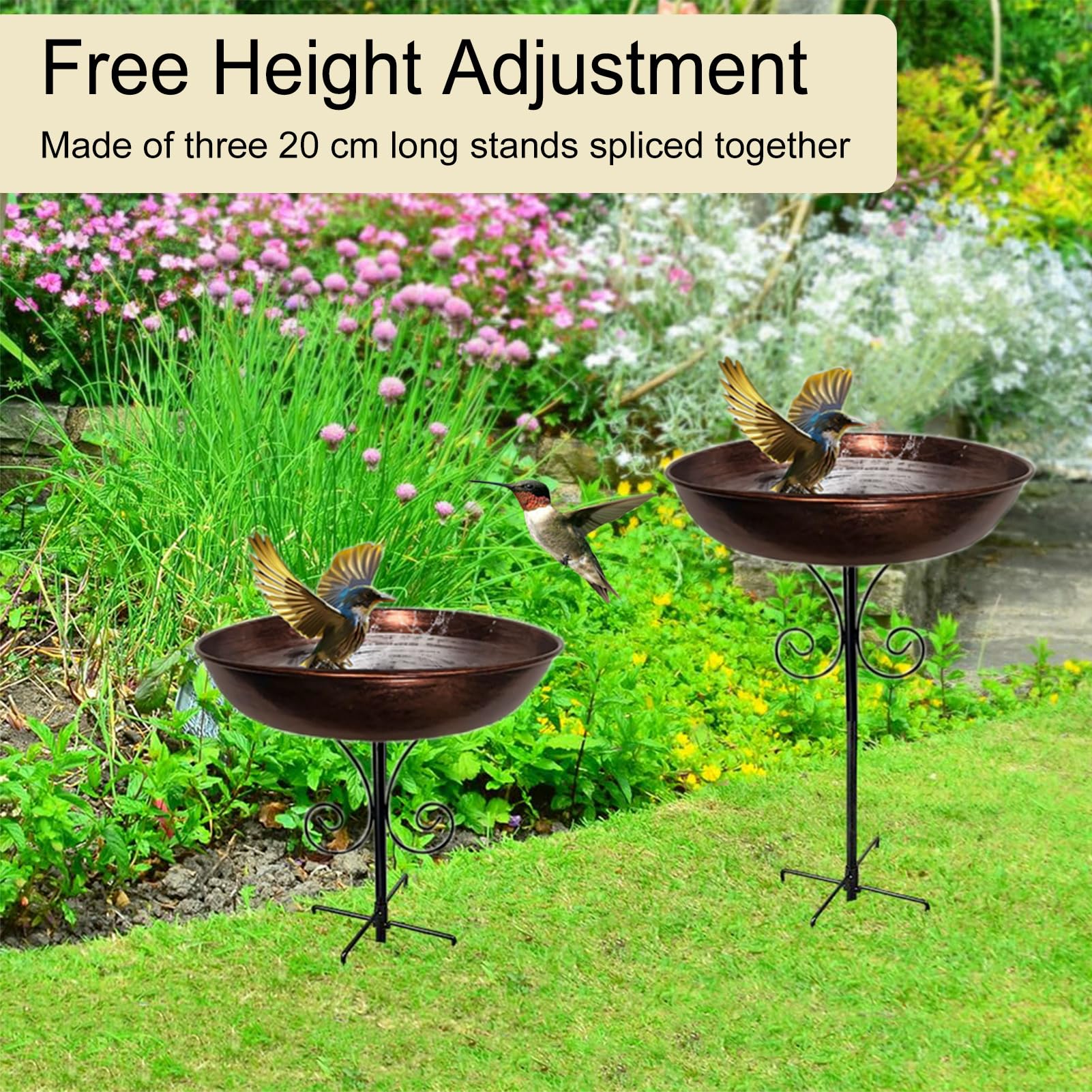 Vogeltränke Stehend, Vogeltränke Garten, Antike Bronze 31.8In Metall Vogelbecken Schüssel Wassertränke für Vögel für Wildvögel Wassertränke, Vogelbad, Balkon, Garten