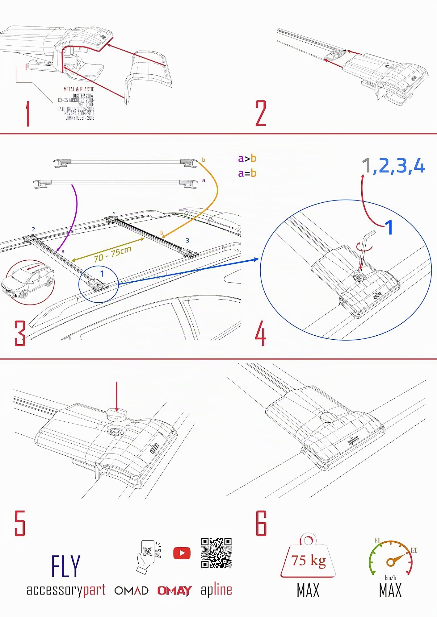 Compatibile con Peugeot 2008 (A94) 2013-2019 Modello FLY Barre Tetto Portapacchi Auto Barre Portatutto Grigio Alluminio 2 Barre