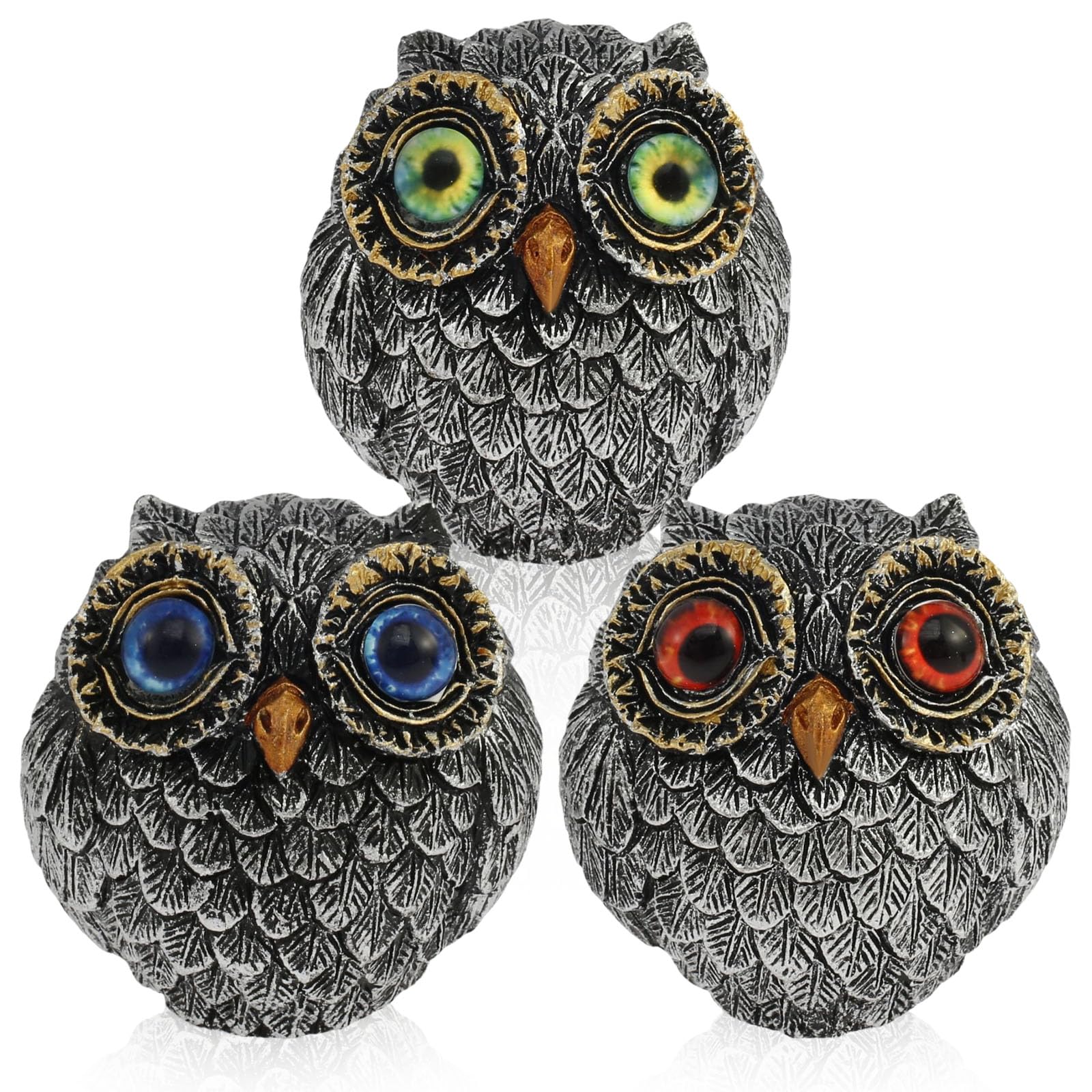 Nihuifdpy Grey 3Pcs Owl Figurines Decor, 4Cm Mini Cute Owl Statue Ornaments, Realistic Owls Sculpture, Decorative Lucky Owls Statue Decor For Living Room, Office, Bookshelf, Bedroom