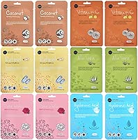 Celavi Cosmetics Celavi Essence Facial Face Mask Paper Sheet Korea Skin Care Moisturizing 12 Pack (Mix - 2 of Each)