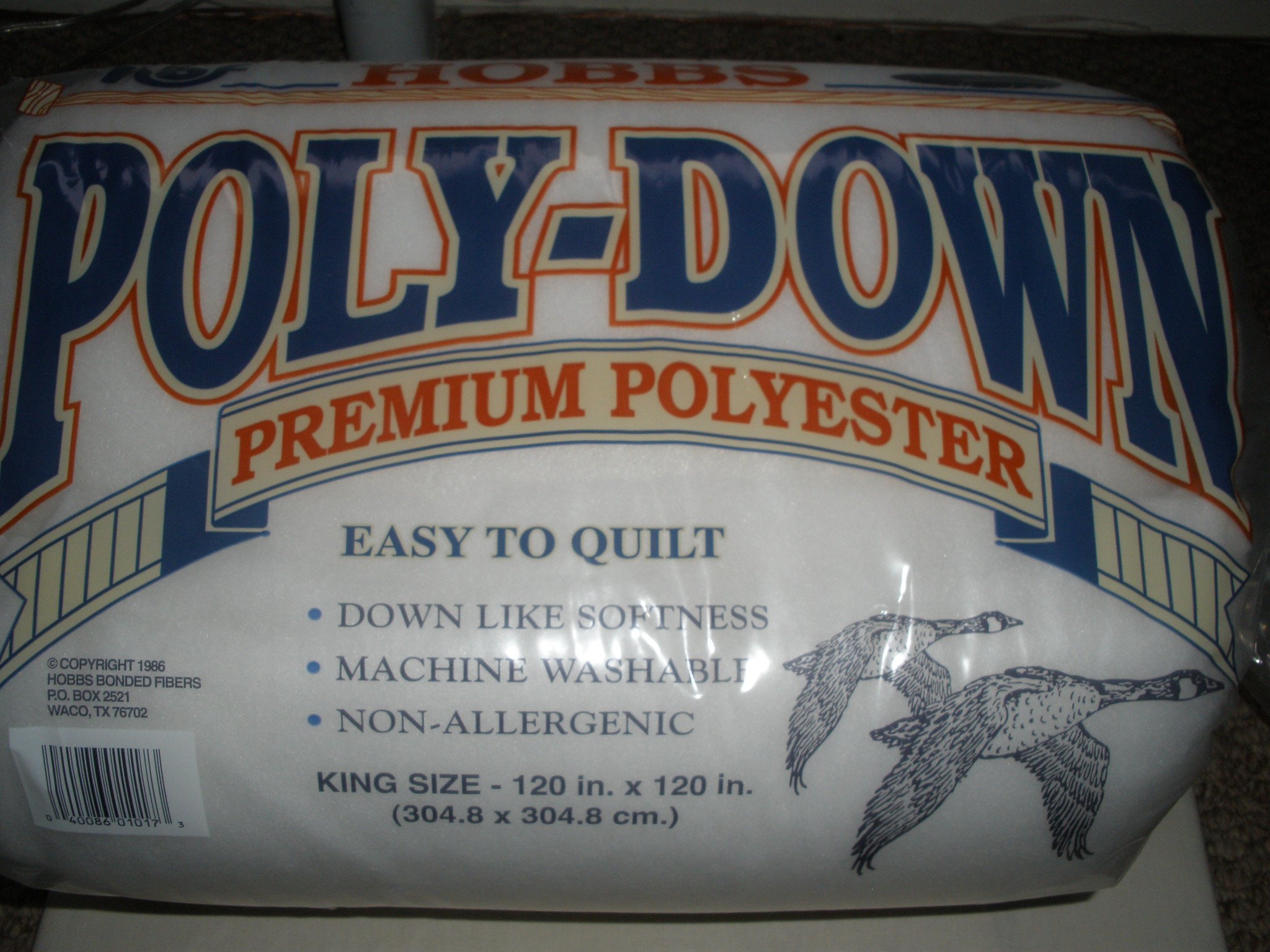 Hobbs PD120 Poly Down Quilt Batting King Size 120" x 120"