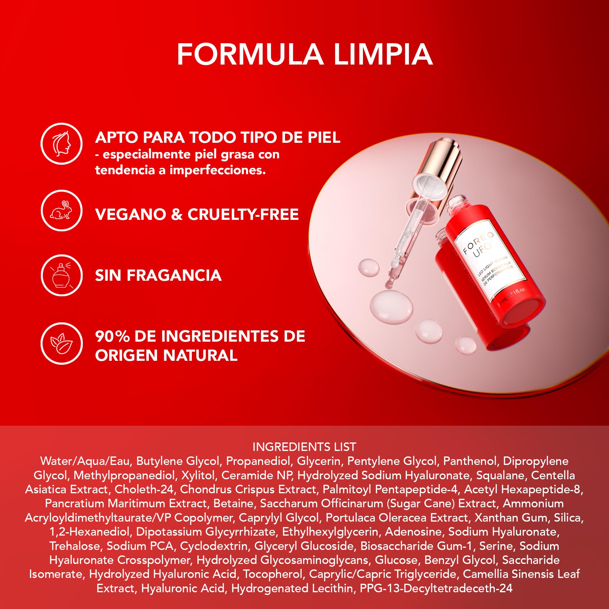 FOREO UFO Sérum facial con ceramidas para dispositivos LED | Sérum facial, Ácido hialurónico, Sérum con ceramidas, Escualano, Centella asiática, Sérum para LED, Todo tipo de piel, Vegano