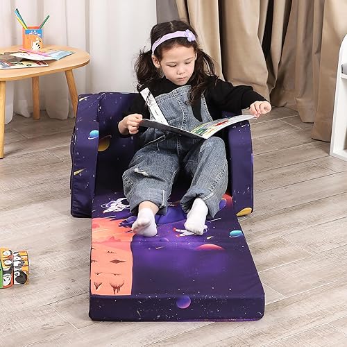 Miniatura 5 de MOMCAYWEX Sofá astronauta para niños, sofá plegable 2 en 1, sofá convertible a cama para niñas y niños