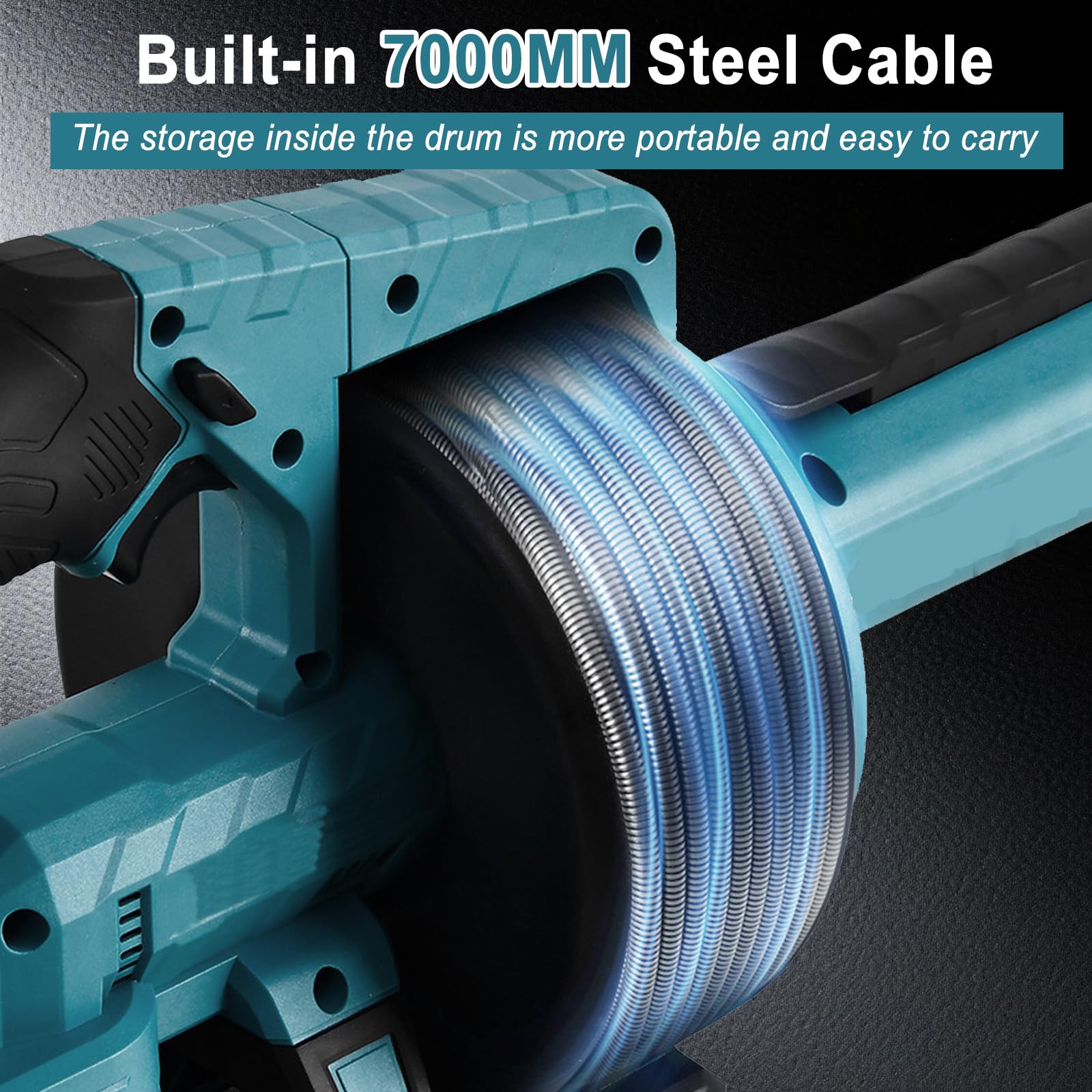 Nettoyeur de canalisations compatible avec batterie Makita 18 V, diamètre 9 mm, 7 m, spirale de nettoyage pour canalisations de Ø 16 à 85 mm, nettoyeur de canalisations électrique pour toilettes
