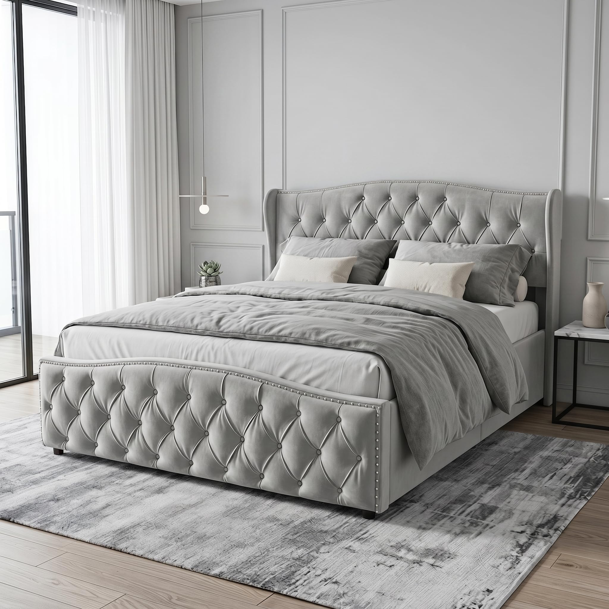 Letto Imbottito Matrimoniale 160 x 200 cm, Letto di Stoccaggio Idraulico