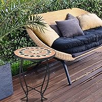 Vista 9 de VCUTEKA Mosaic - Mesa auxiliar para exteriores, pequeña mesa de patio, mesas de centro para exteriores, mesas de plantas de extremo redondo