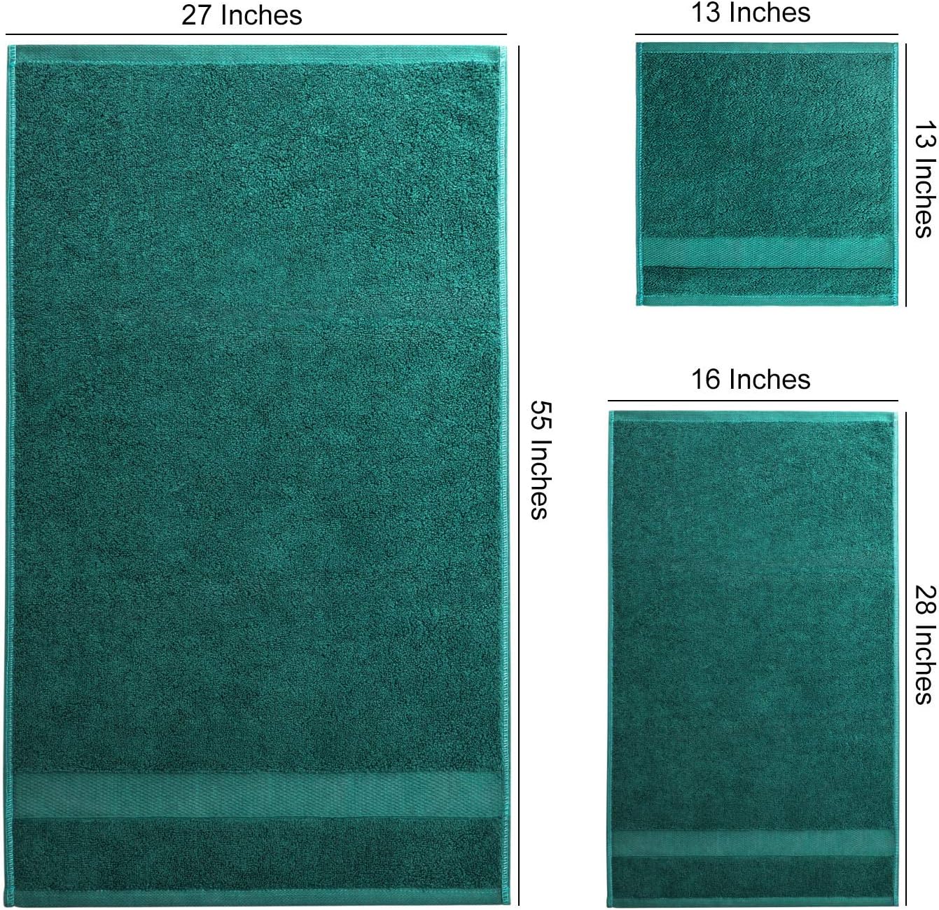 Wonwo, Towels Set, Bath Towels Set for Bathroom 100percent Turkish Cotton 600 GSM Absorbent and Soft Towels Set of 6 2 Bath Towels, 2 Hand Towels, and 2 Washcloths, Teal Green, Bath Towels Set of 6 : Home & Kitchen