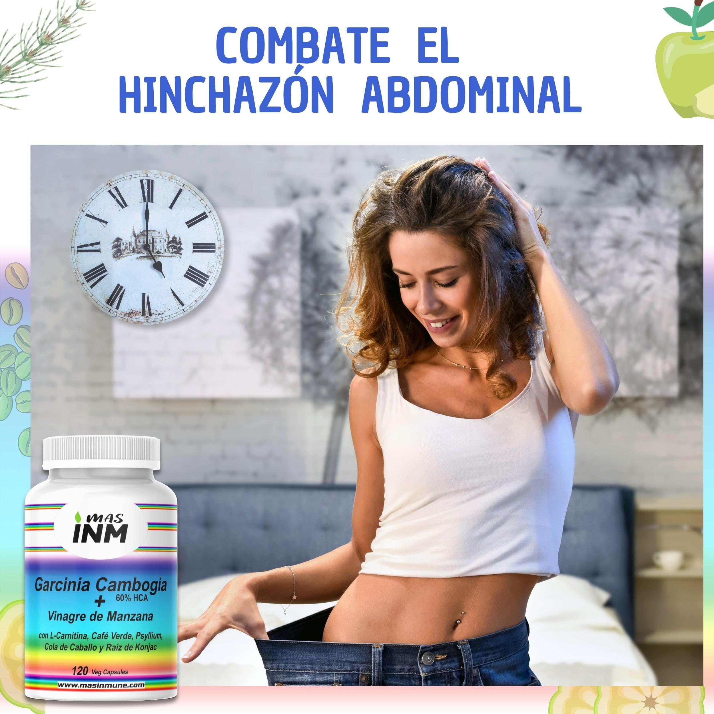 Garcinia Cambogia 60% HCA - Quemagrasas Natural con Vinagre de Manzana - L-Carnitina – Glucomanano - Suplemento para Pérdida de Peso – Efecto Termogénico Fat Burner - 120 Cápsulas – Masinmune.
