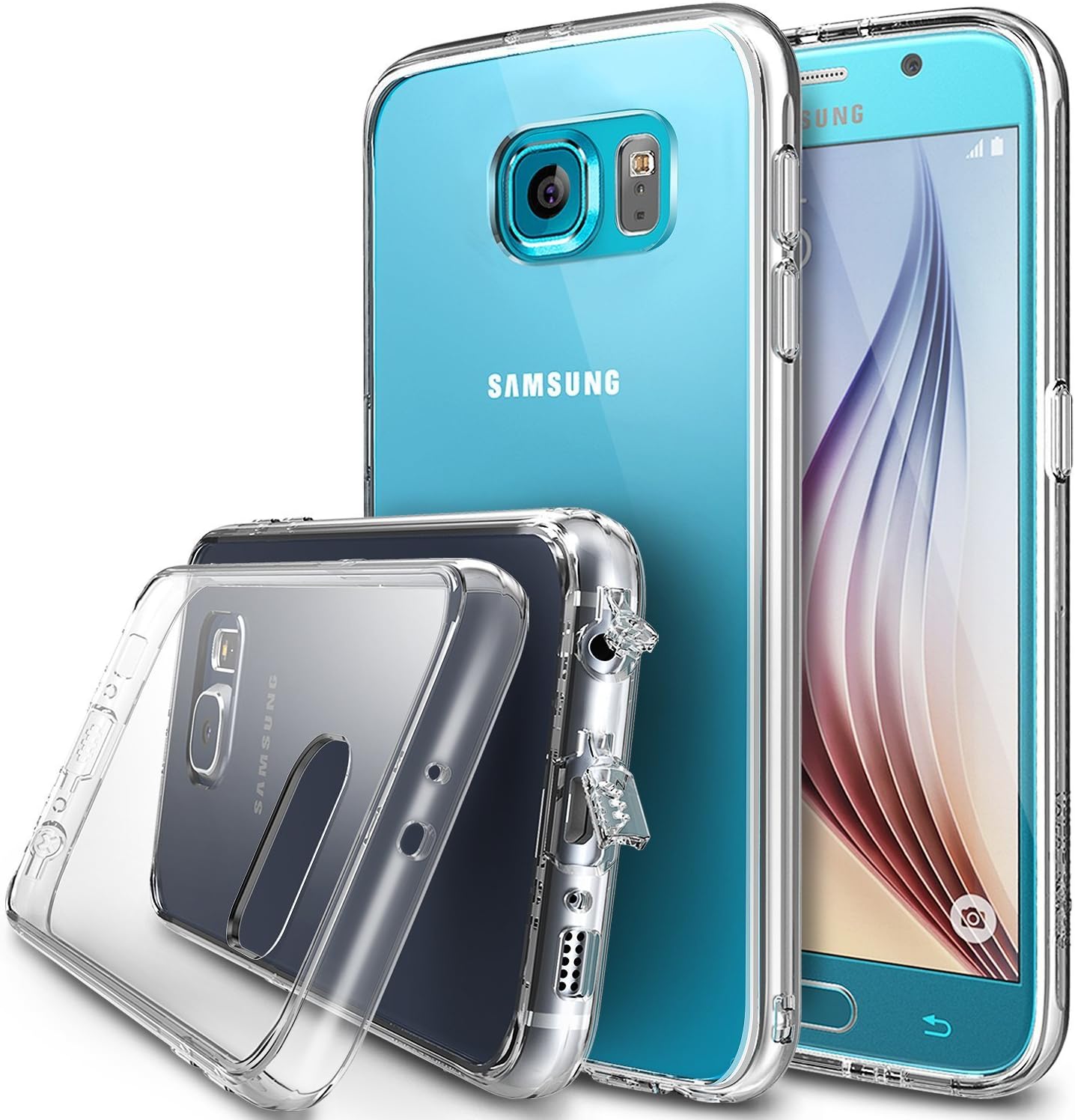 Galaxy S6 Case, Ringke [Fusion] Crystal Clear PC Back TPU Bumper w/Screen Protector [Drop Protection/Shock Absorption Technology][Attached Dust Cap] for Samsung Galaxy S6 - Clear