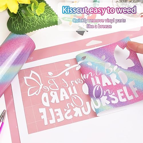 Miniatura 2 de WRAPXPERT Vinilo HTV con purpurina, vinilo para planchar con purpurina para camiseta, rollo de arcoíris HTV de 10 x 5 pies, vinilo de transferencia