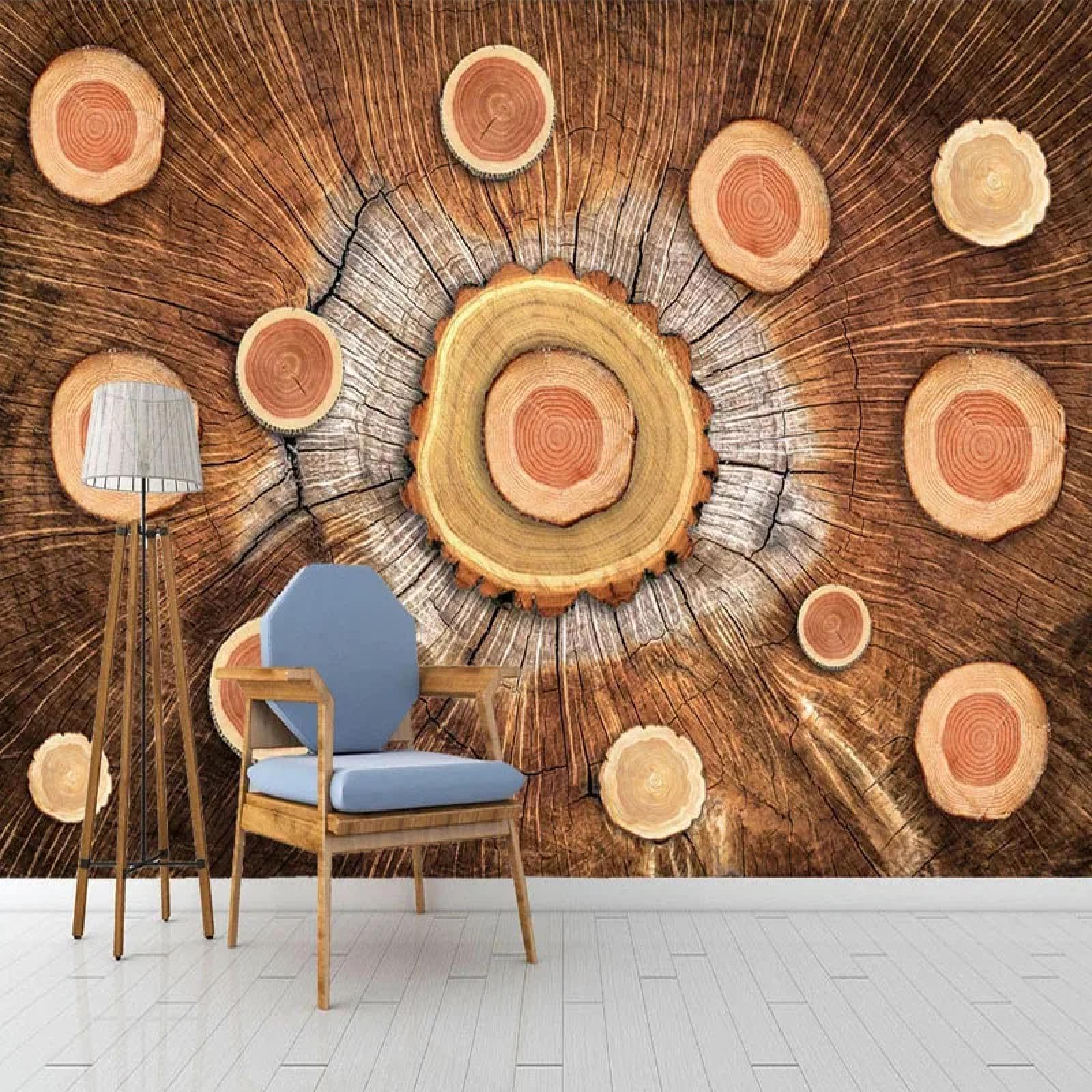 Papier peint autocollant 3D ELOIR à motif anneaux d'arbres pour salon