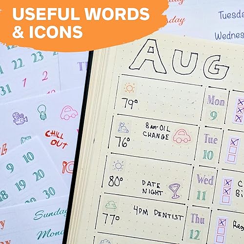 Miniatura 8 de Simple Productivity - Calcomanías para planificador semanal (coloridas), 30 hojas de calcomanías para escribir y transparentes, mini calendarios,